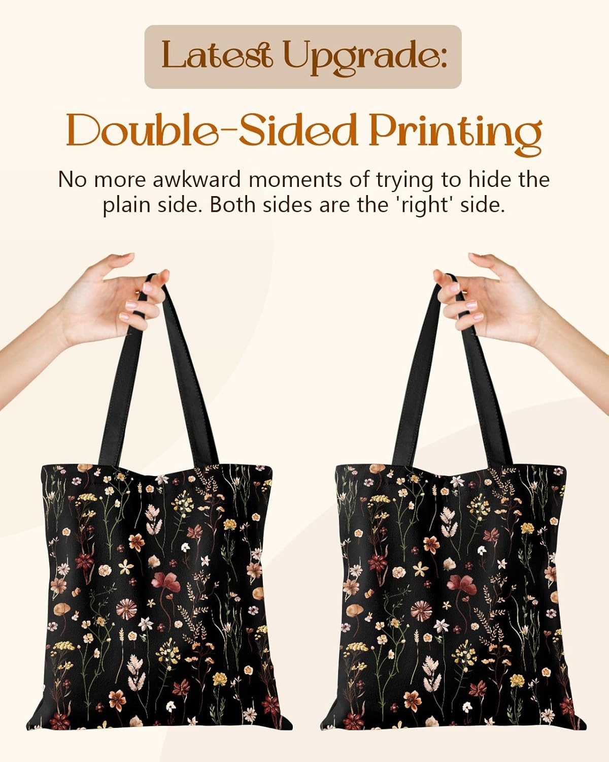 image:imageMiss Adola Canvas Tote Bag for Women Aesthetic Canvas Bag with Zipper Cute Stylish Reusable Shoulder Totes for Shopping Work Daily Vacation Bianfu FlowerBlack Grow Flower