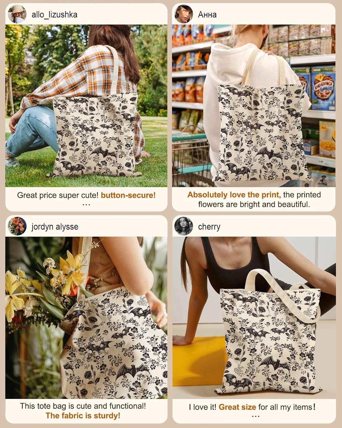 image:imageMiss Adola Canvas Tote Bag for Women Aesthetic Canvas Bag with Zipper Cute Stylish Reusable Shoulder Totes for Shopping Work Daily Vacation Bianfu FlowerBianfu Flower