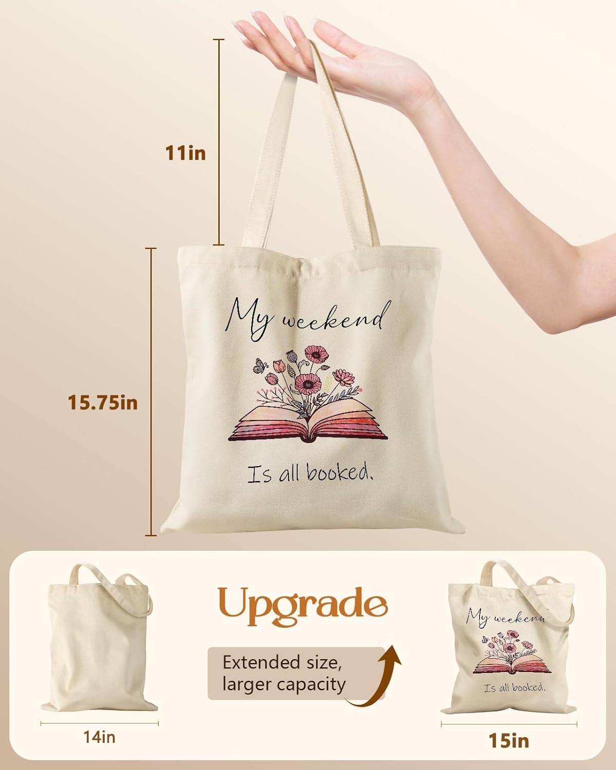 image:imageMiss Adola Canvas Tote Bag for Women Aesthetic Canvas Bag with Zipper Cute Stylish Reusable Shoulder Totes for Shopping Work Daily Vacation Bianfu FlowerWeekend Book