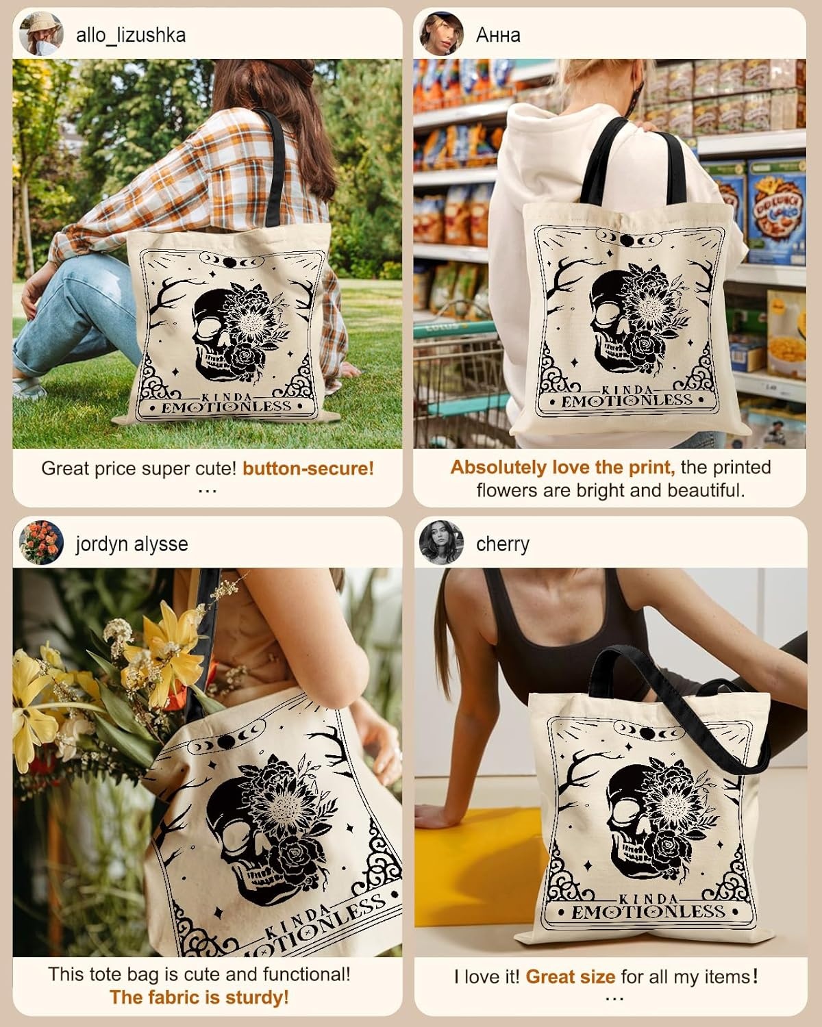 image:imageMiss Adola Canvas Tote Bag for Women Aesthetic Canvas Bag with Zipper Cute Stylish Reusable Shoulder Totes for Shopping Work Daily Vacation Bianfu FlowerSkull Flower