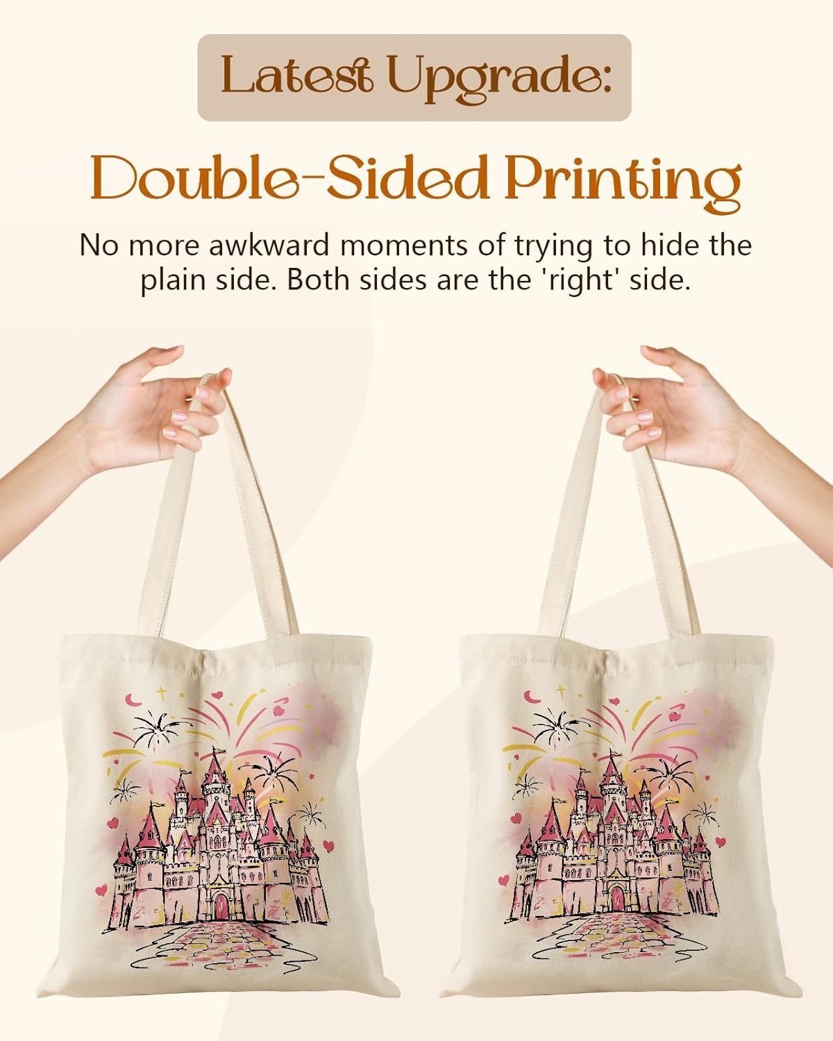 image:imageMiss Adola Canvas Tote Bag for Women Aesthetic Canvas Bag with Zipper Cute Stylish Reusable Shoulder Totes for Shopping Work Daily Vacation Bianfu FlowerBow Castle