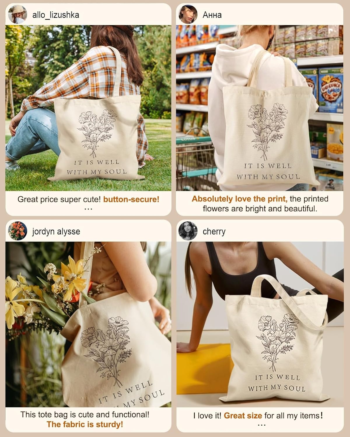 image:imageMiss Adola Canvas Tote Bag with Zipper Cute Canvas Bags for Women Aesthetic Design Reusable Totes for Shopping Work TravelBible Flower