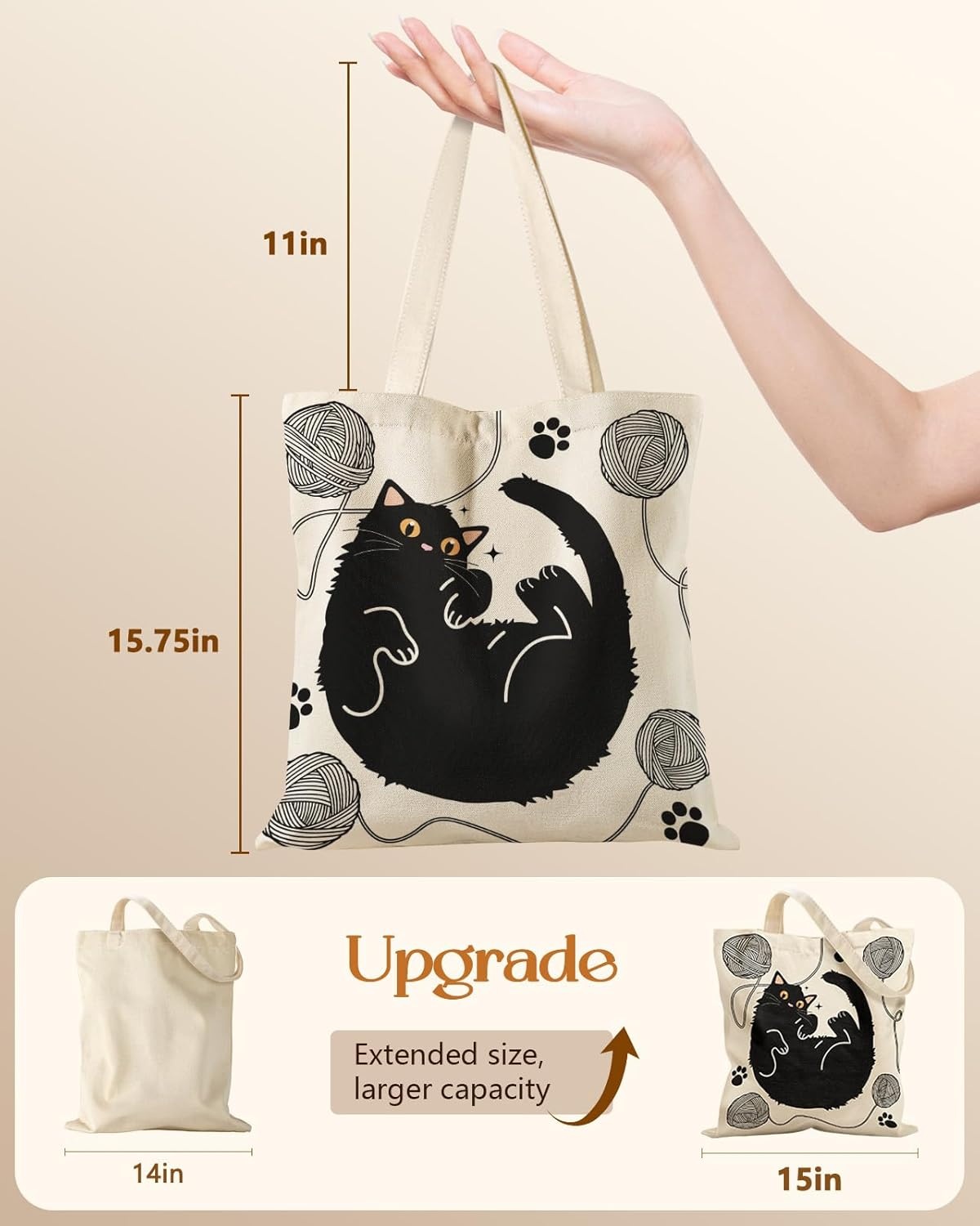 image:imageMiss Adola Canvas Tote Bag with Zipper Cute Canvas Bags for Women Aesthetic Design Reusable Totes for Shopping Work TravelBlack Cat