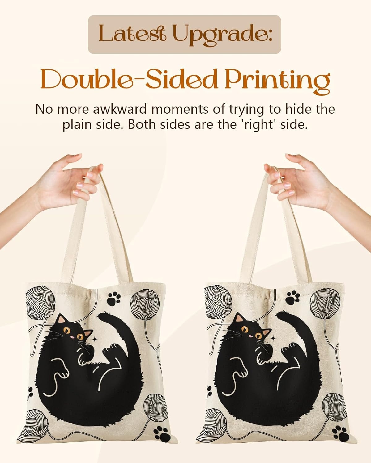 image:imageMiss Adola Canvas Tote Bag with Zipper Cute Canvas Bags for Women Aesthetic Design Reusable Totes for Shopping Work TravelBlack Cat
