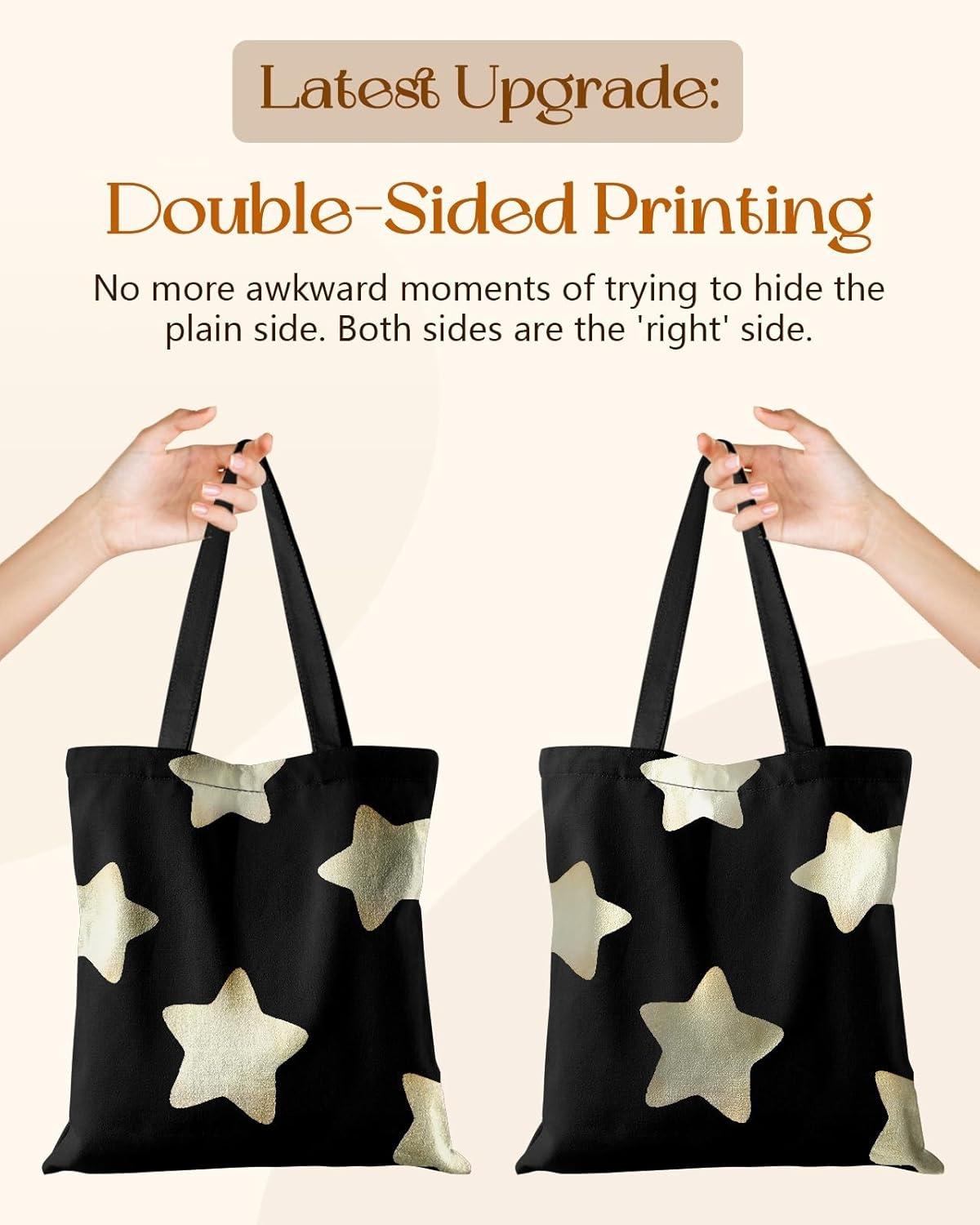 image:imageMiss Adola Canvas Tote Bag with Zipper Cute Canvas Bags for Women Aesthetic Design Reusable Totes for Shopping Work TravelBlack Stars