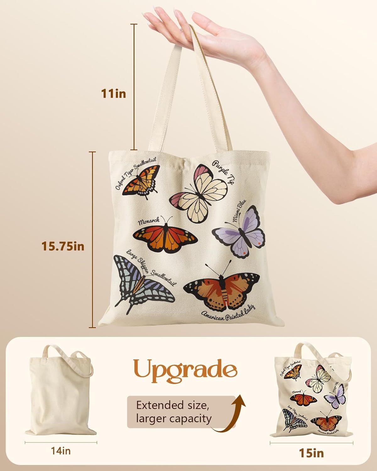 image:imageMiss Adola Canvas Tote Bag with Zipper Cute Canvas Bags for Women Aesthetic Design Reusable Totes for Shopping Work TravelColorful Butterfly