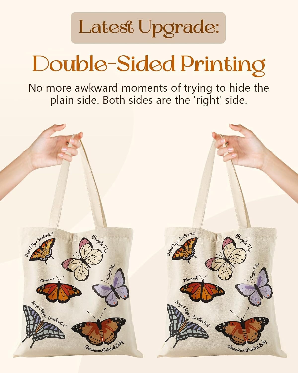 image:imageMiss Adola Canvas Tote Bag with Zipper Cute Canvas Bags for Women Aesthetic Design Reusable Totes for Shopping Work TravelColorful Butterfly