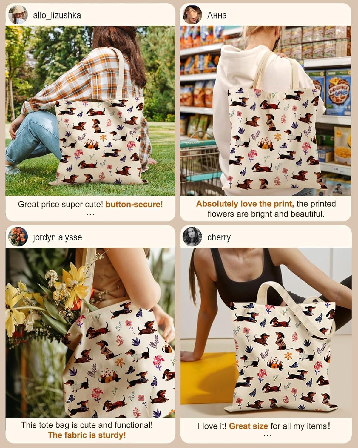 image:imageMiss Adola Canvas Tote Bag with Zipper Cute Canvas Bags for Women Aesthetic Design Reusable Totes for Shopping Work TravelColorful Dachshund