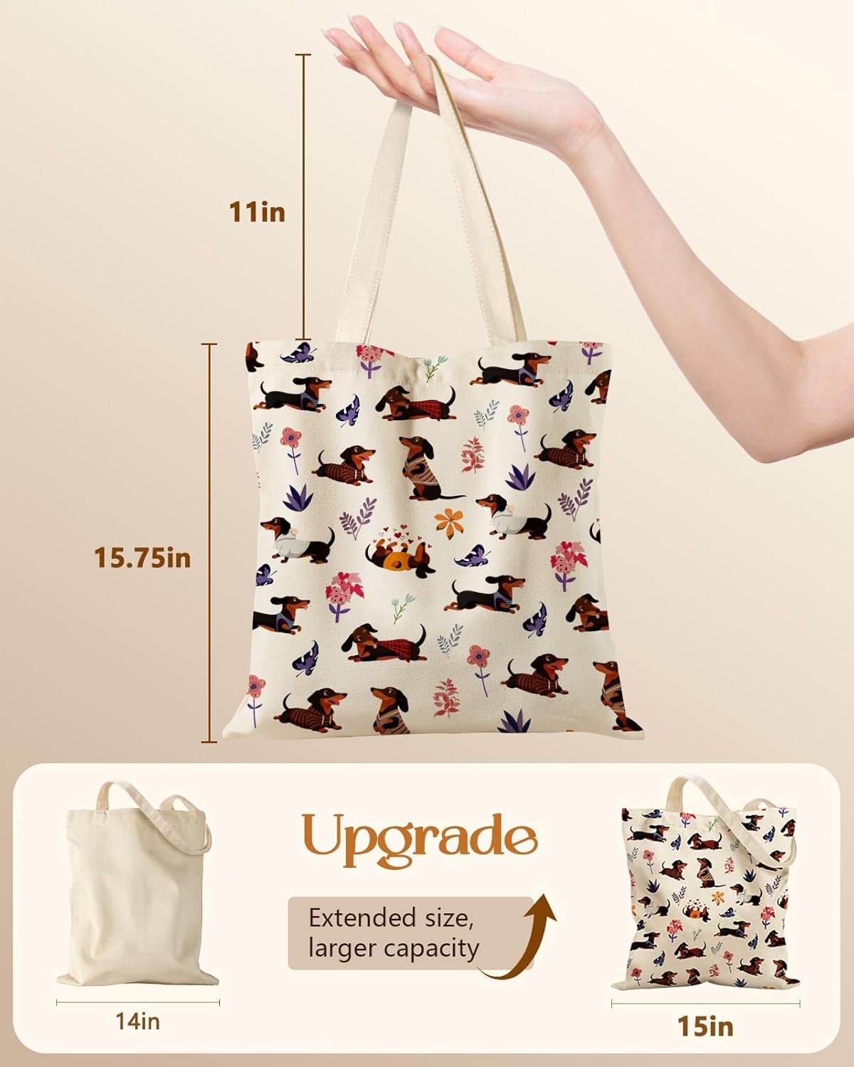 image:imageMiss Adola Canvas Tote Bag with Zipper Cute Canvas Bags for Women Aesthetic Design Reusable Totes for Shopping Work TravelColorful Dachshund