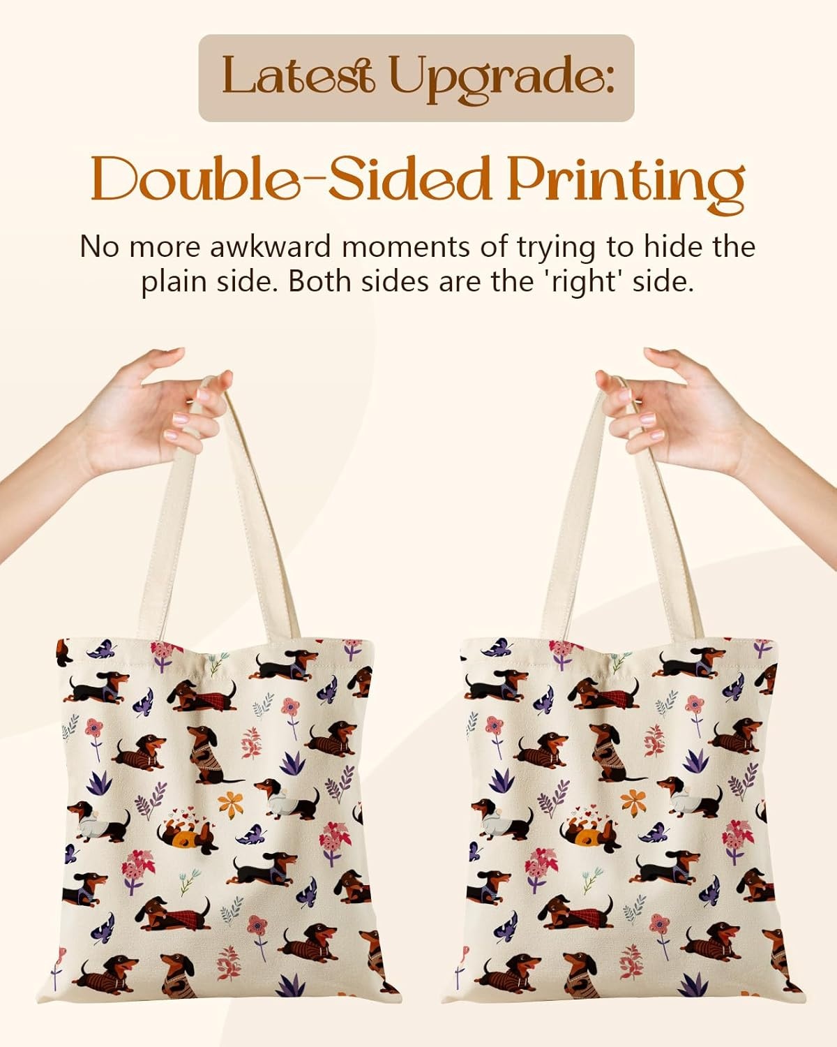 image:imageMiss Adola Canvas Tote Bag with Zipper Cute Canvas Bags for Women Aesthetic Design Reusable Totes for Shopping Work TravelColorful Dachshund