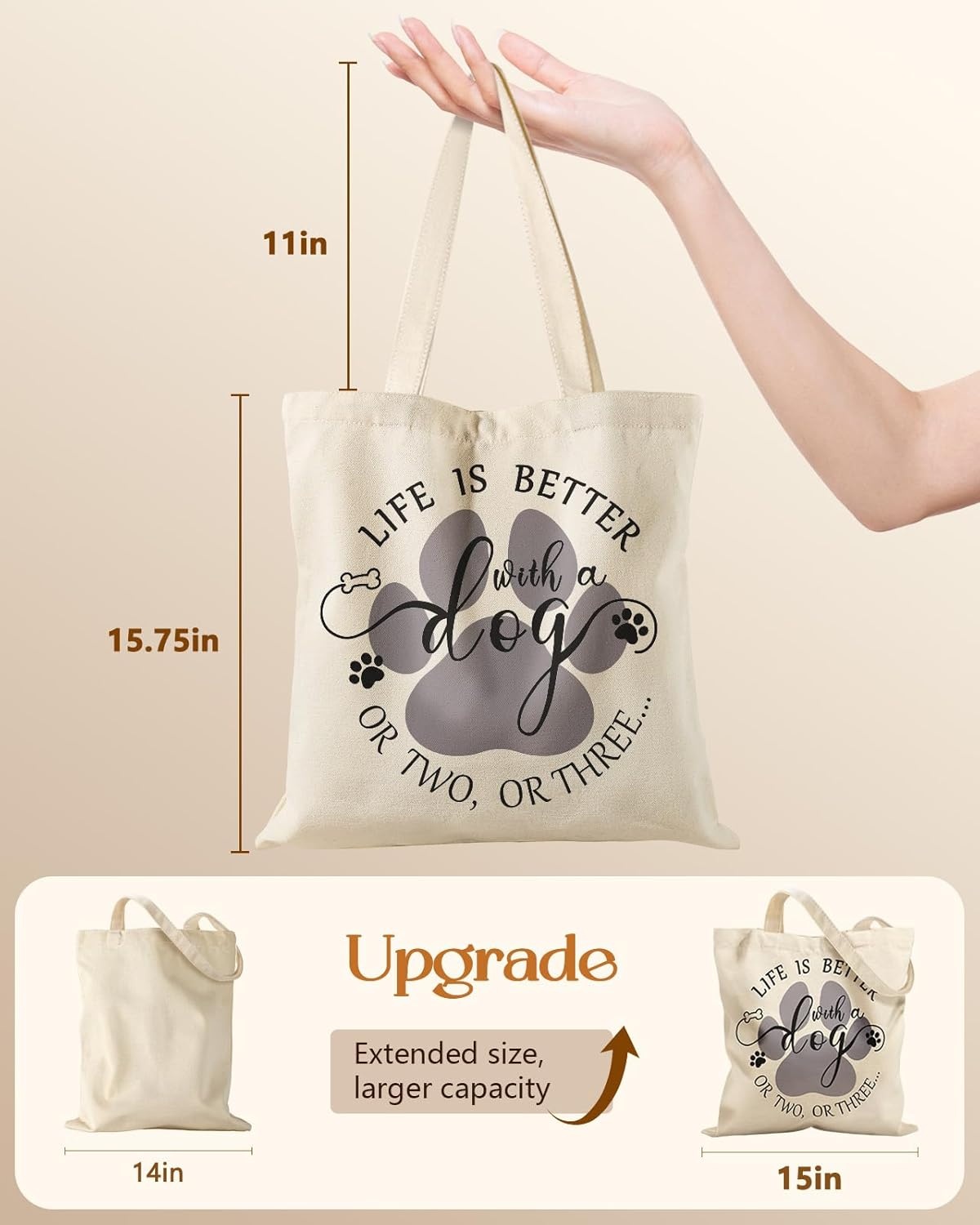 image:imageMiss Adola Canvas Tote Bag with Zipper Cute Canvas Bags for Women Aesthetic Design Reusable Totes for Shopping Work TravelDog Paw
