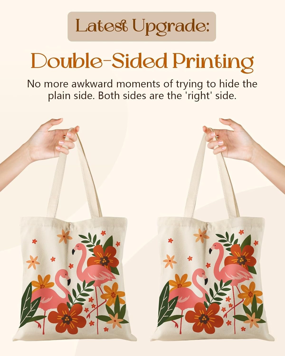 image:imageMiss Adola Canvas Tote Bag with Zipper Cute Canvas Bags for Women Aesthetic Design Reusable Totes for Shopping Work TravelFlamingo