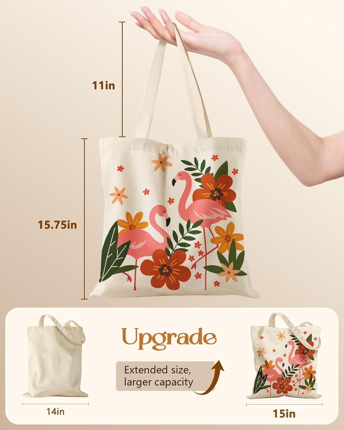 image:imageMiss Adola Canvas Tote Bag with Zipper Cute Canvas Bags for Women Aesthetic Design Reusable Totes for Shopping Work TravelFlamingo