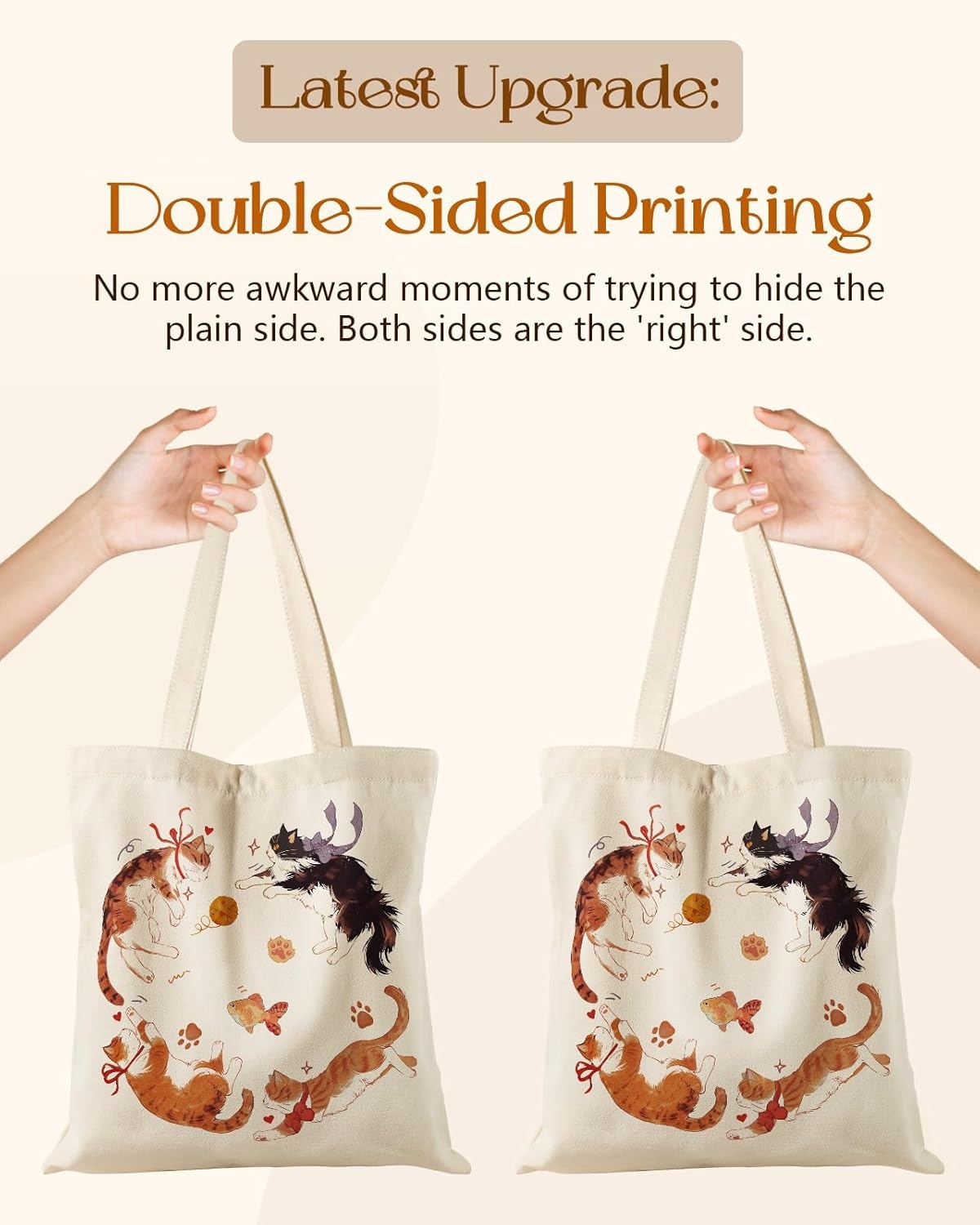 image:imageMiss Adola Canvas Tote Bag with Zipper Cute Canvas Bags for Women Aesthetic Design Reusable Totes for Shopping Work TravelFour Cats