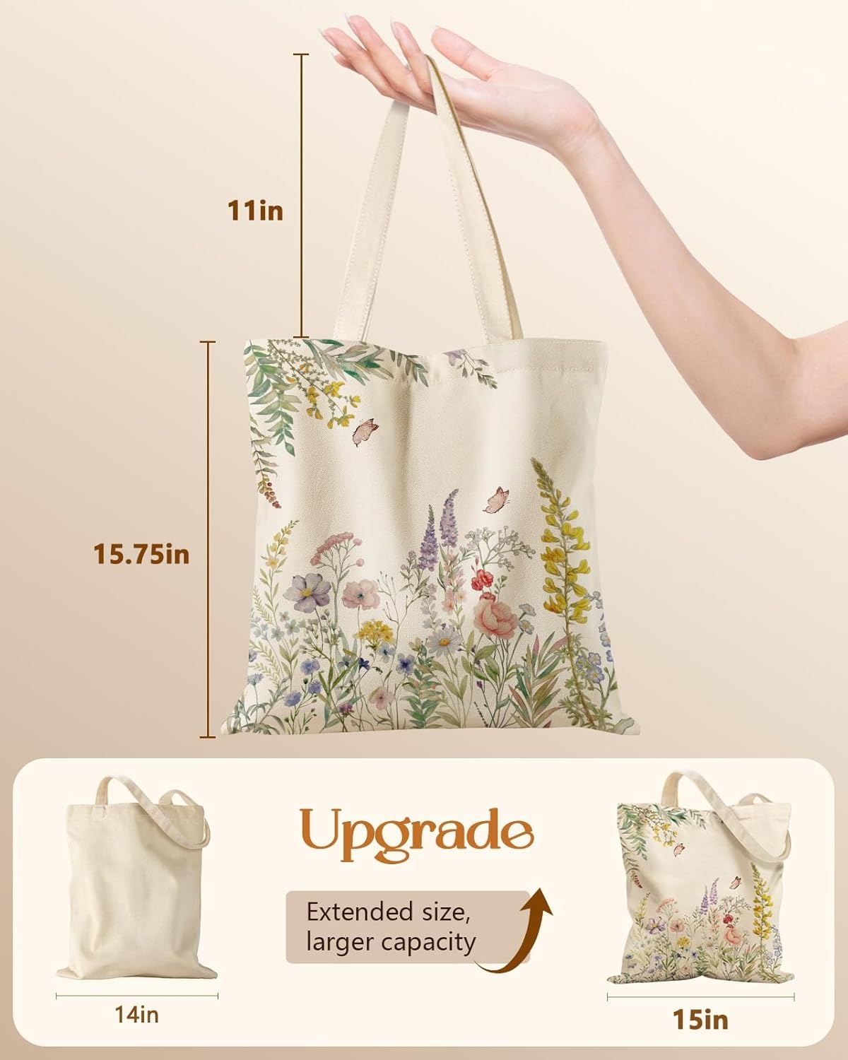 image:imageMiss Adola Canvas Tote Bag with Zipper Cute Canvas Bags for Women Aesthetic Design Reusable Totes for Shopping Work TravelFresh Flowers