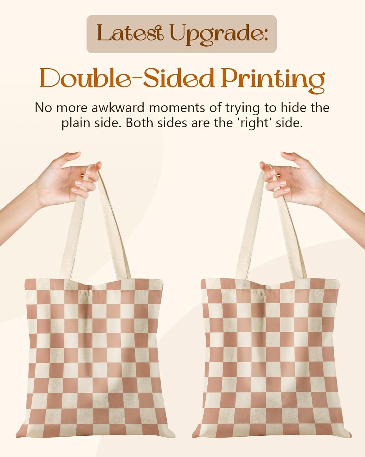 image:imageMiss Adola Canvas Tote Bag with Zipper Cute Canvas Bags for Women Aesthetic Design Reusable Totes for Shopping Work TravelKhaki Plaid