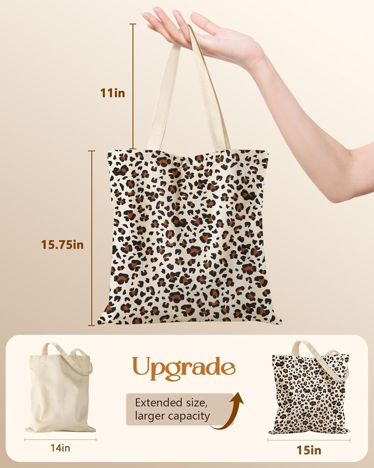 image:imageMiss Adola Canvas Tote Bag with Zipper Cute Canvas Bags for Women Aesthetic Design Reusable Totes for Shopping Work TravelLeopard Print