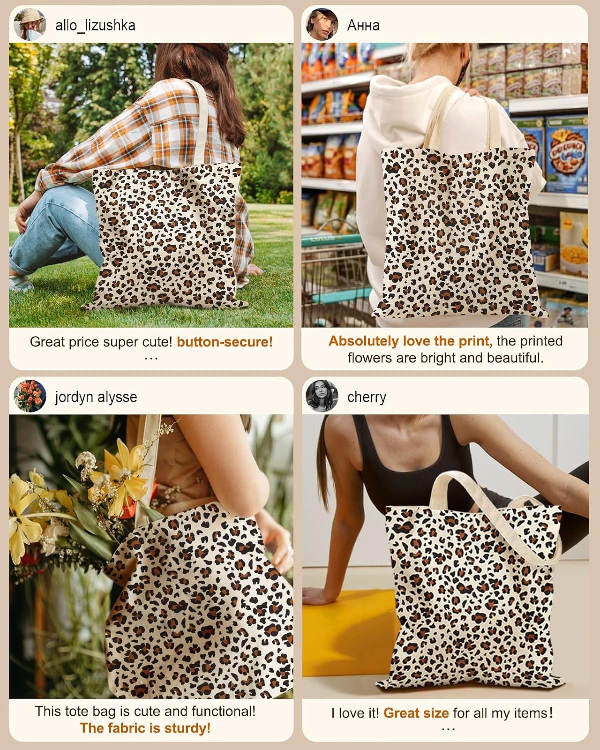 image:imageMiss Adola Canvas Tote Bag with Zipper Cute Canvas Bags for Women Aesthetic Design Reusable Totes for Shopping Work TravelLeopard Print
