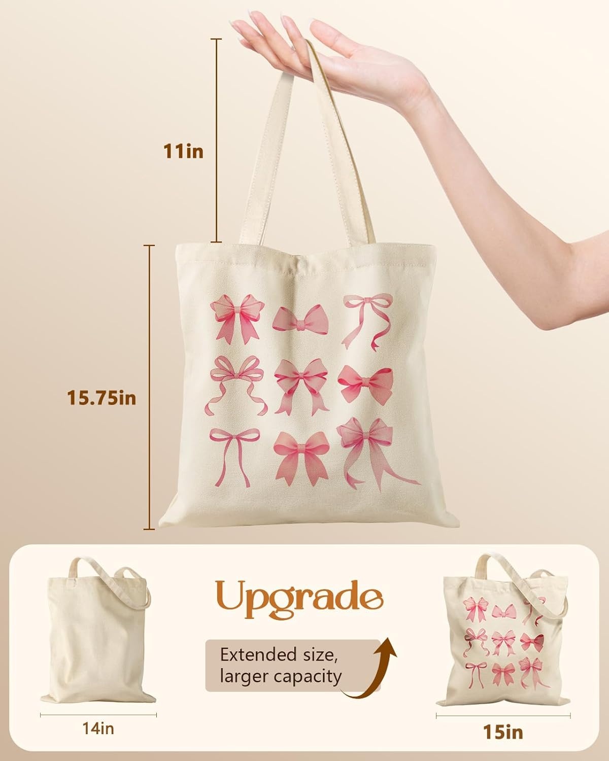 image:imageMiss Adola Canvas Tote Bag with Zipper Cute Canvas Bags for Women Aesthetic Design Reusable Totes for Shopping Work TravelPk Bow Knot