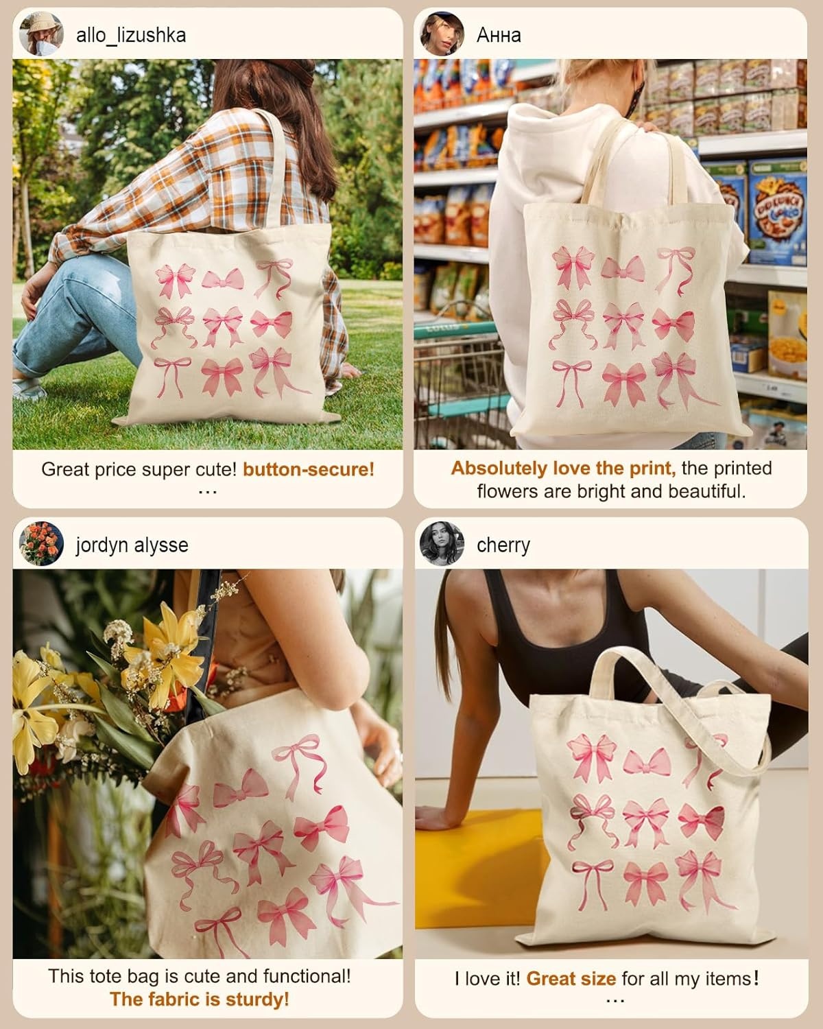 image:imageMiss Adola Canvas Tote Bag with Zipper Cute Canvas Bags for Women Aesthetic Design Reusable Totes for Shopping Work TravelPk Bow Knot