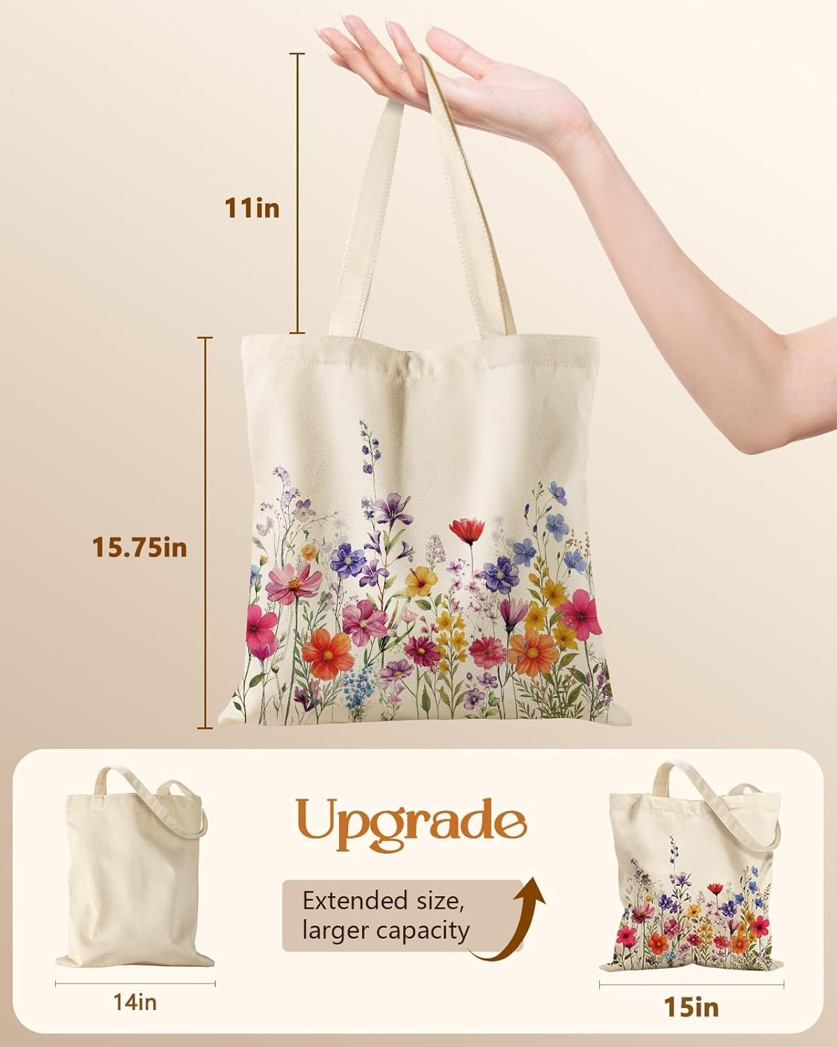 image:imageMiss Adola Canvas Tote Bag with Zipper Cute Canvas Bags for Women Aesthetic Design Reusable Totes for Shopping Work TravelPoppy Bouquet