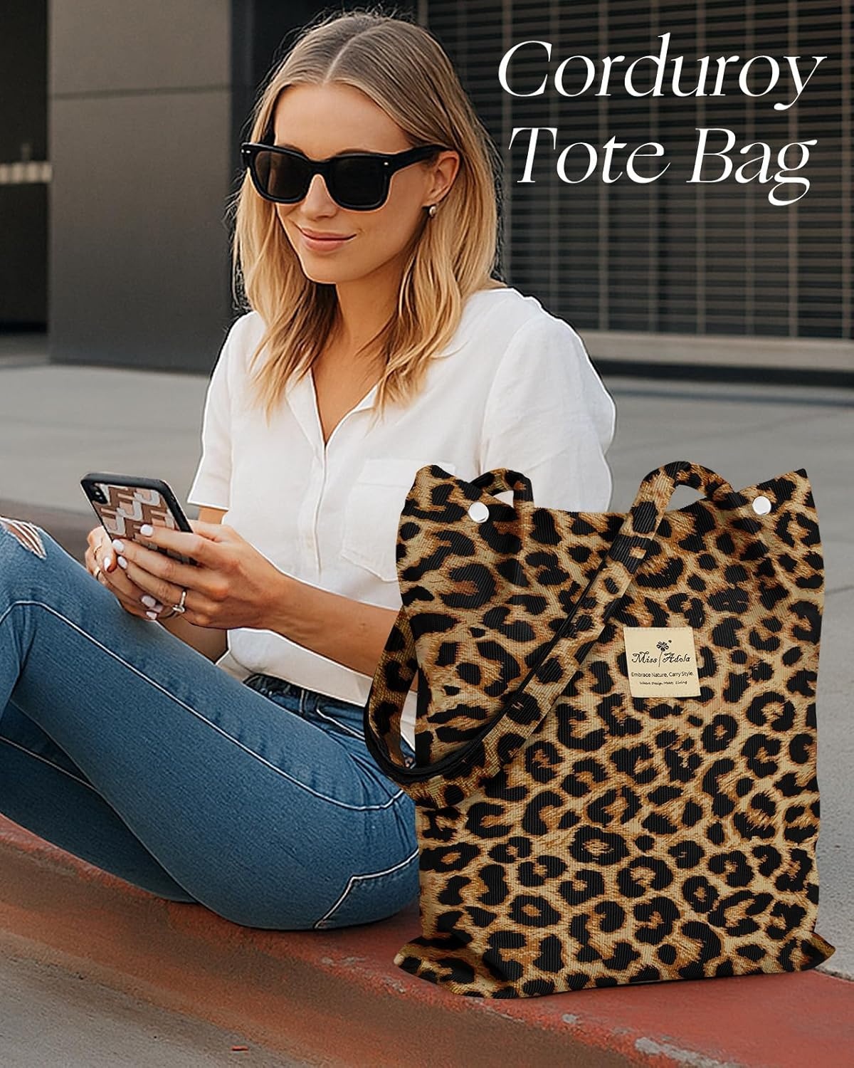 image:imageMiss Adola Corduroy Tote Bag for Women Reusable Totes with Magnetic Buckle amp Pocket Aesthetic Design Work Grocery BagsLeopard Print