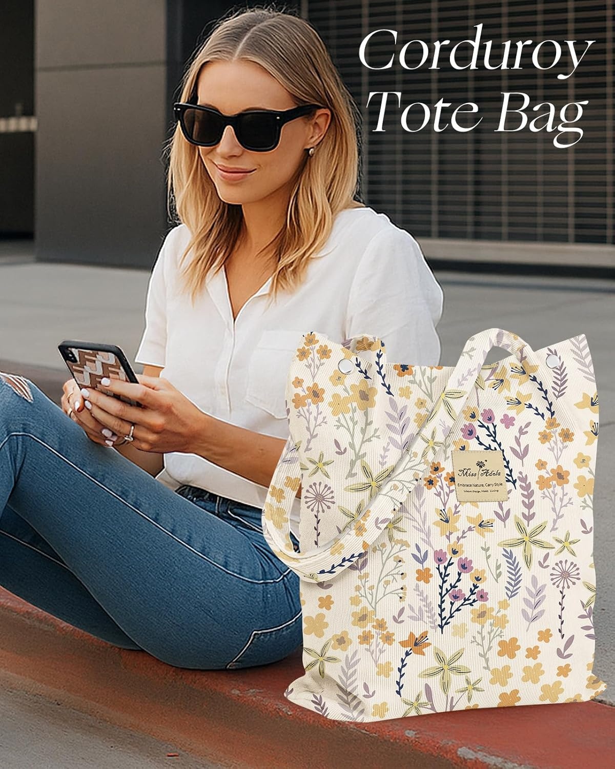 image:imageMiss Adola Corduroy Tote Bag for Women Reusable Totes with Magnetic Buckle amp Pocket Aesthetic Design Work Grocery BagsSmall Floral