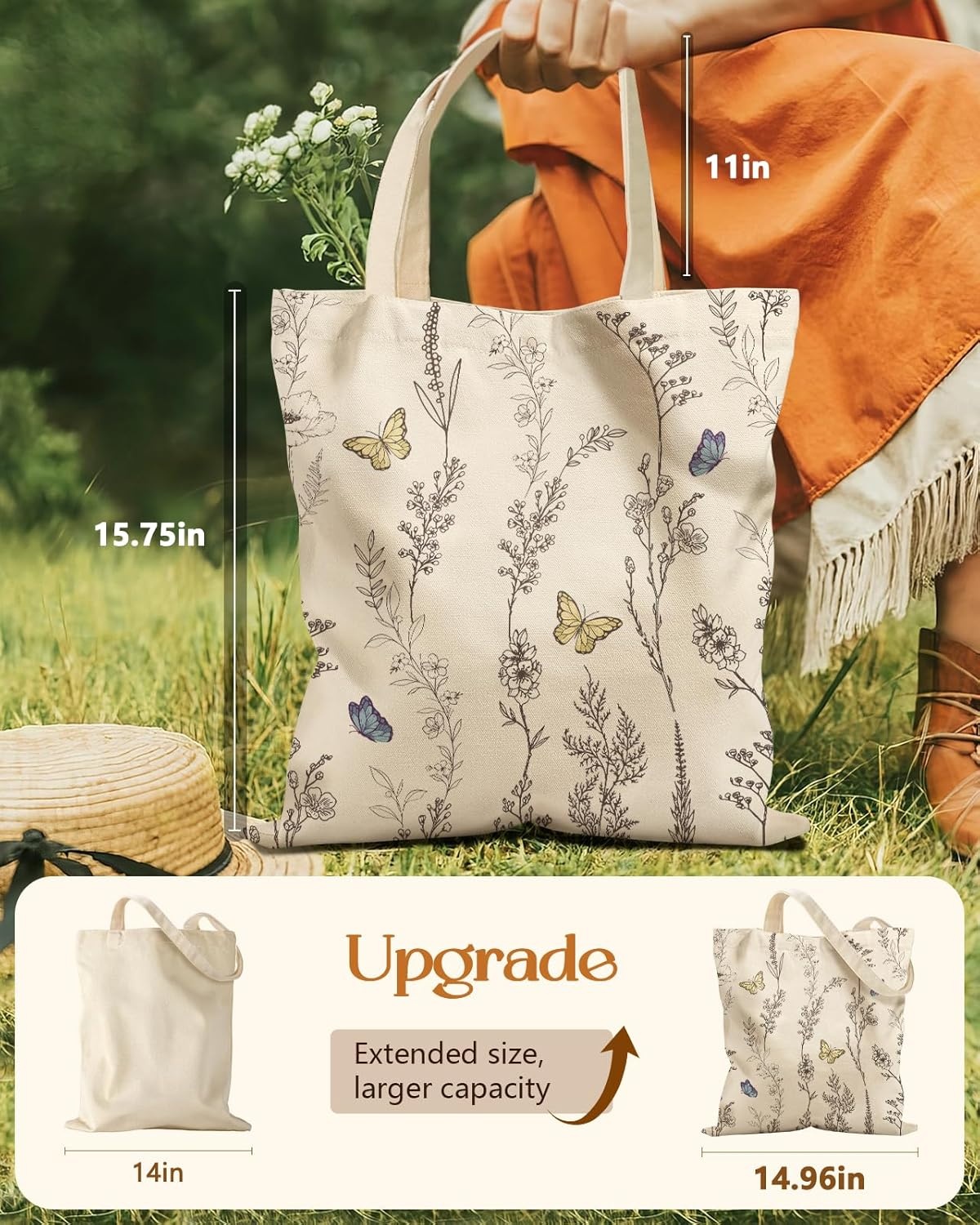 image:imageMiss Adola Cute Canvas Tote Bag for Women with Magnetic Buckle and Zipper Inner Pocket for Girls Aesthetic Cotton Tote BagsWhite Flower