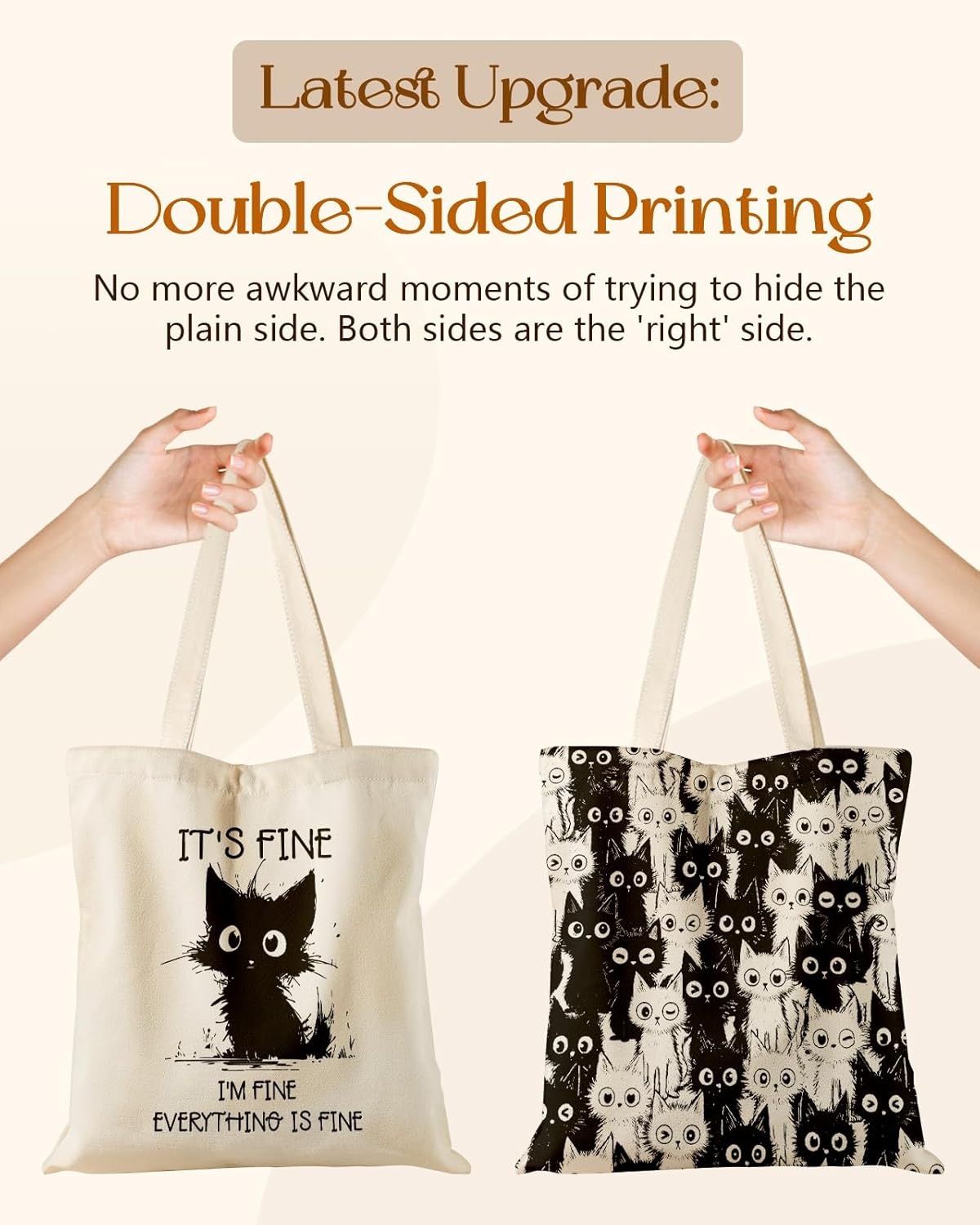image:imageMiss Adola Cute Canvas Tote Bag for Women Girls Animal Lover Aesthetic Bags with Magnetic Buckle and Zipper Inner PocketBlack Cat