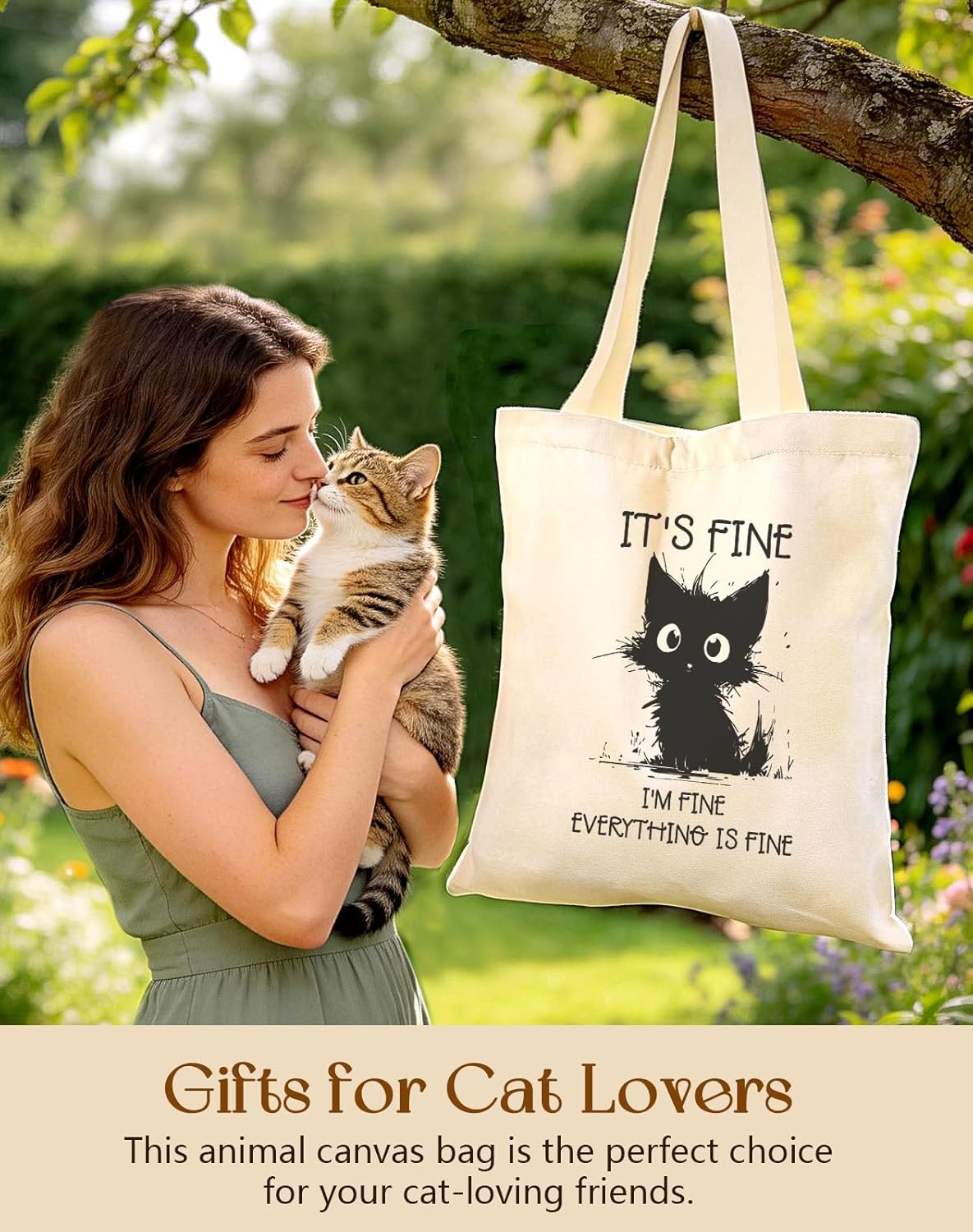 image:imageMiss Adola Cute Canvas Tote Bag for Women Girls Animal Lover Aesthetic Bags with Magnetic Buckle and Zipper Inner PocketBlack Cat