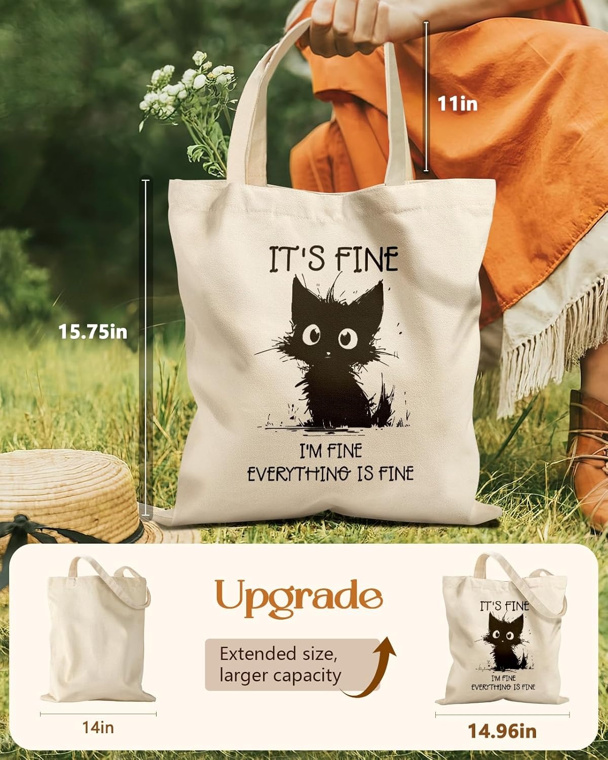 image:imageMiss Adola Cute Canvas Tote Bag for Women Girls Animal Lover Aesthetic Bags with Magnetic Buckle and Zipper Inner PocketBlack Cat