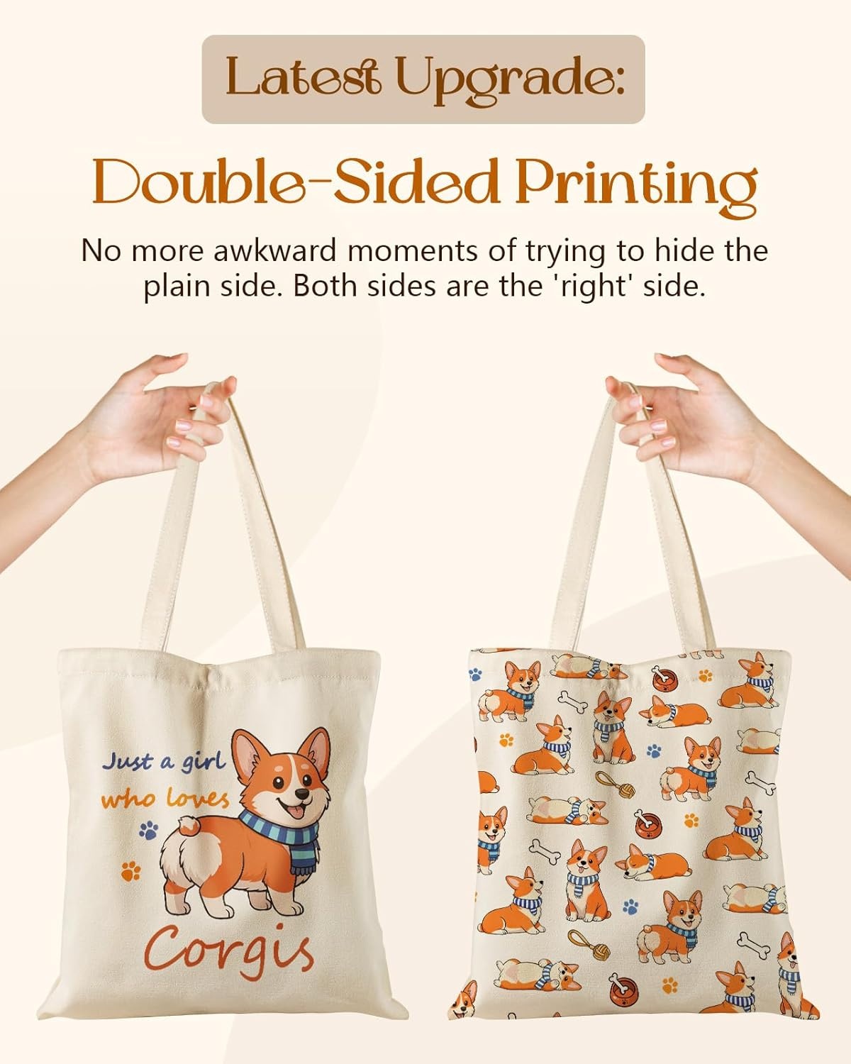 image:imageMiss Adola Cute Canvas Tote Bag for Women Girls Animal Lover Aesthetic Bags with Magnetic Buckle and Zipper Inner PocketCorgi