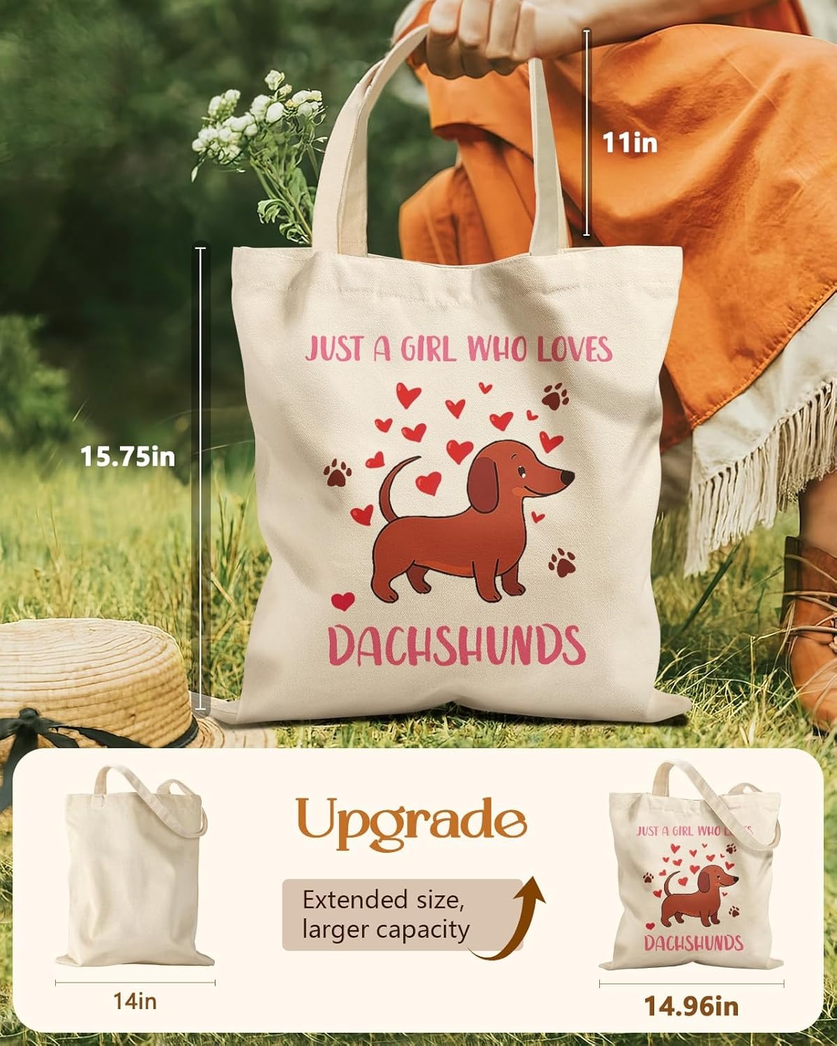 image:imageMiss Adola Cute Canvas Tote Bag for Women Girls Animal Lover Aesthetic Bags with Magnetic Buckle and Zipper Inner PocketDachshund