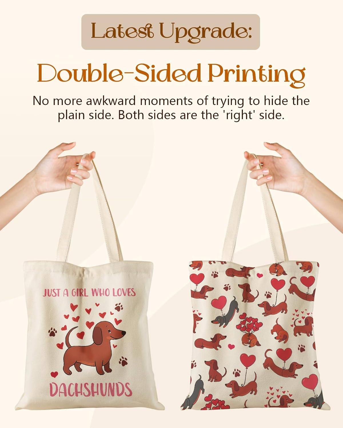 image:imageMiss Adola Cute Canvas Tote Bag for Women Girls Animal Lover Aesthetic Bags with Magnetic Buckle and Zipper Inner PocketDachshund