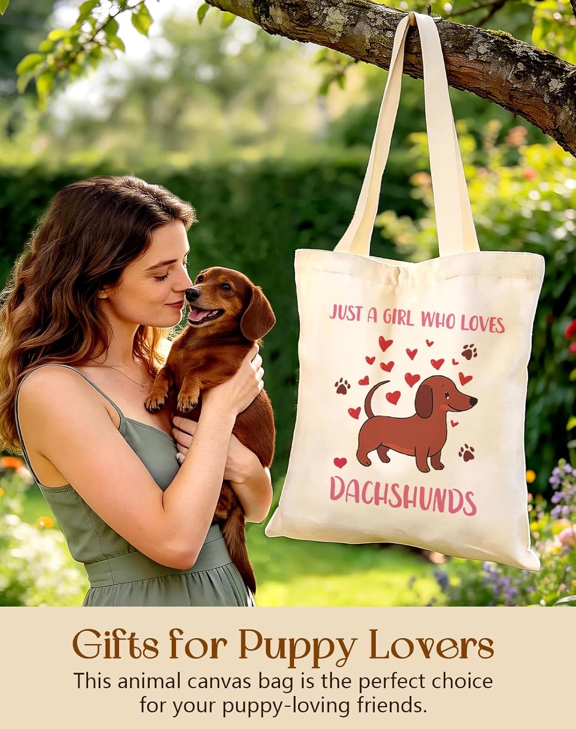 image:imageMiss Adola Cute Canvas Tote Bag for Women Girls Animal Lover Aesthetic Bags with Magnetic Buckle and Zipper Inner PocketDachshund