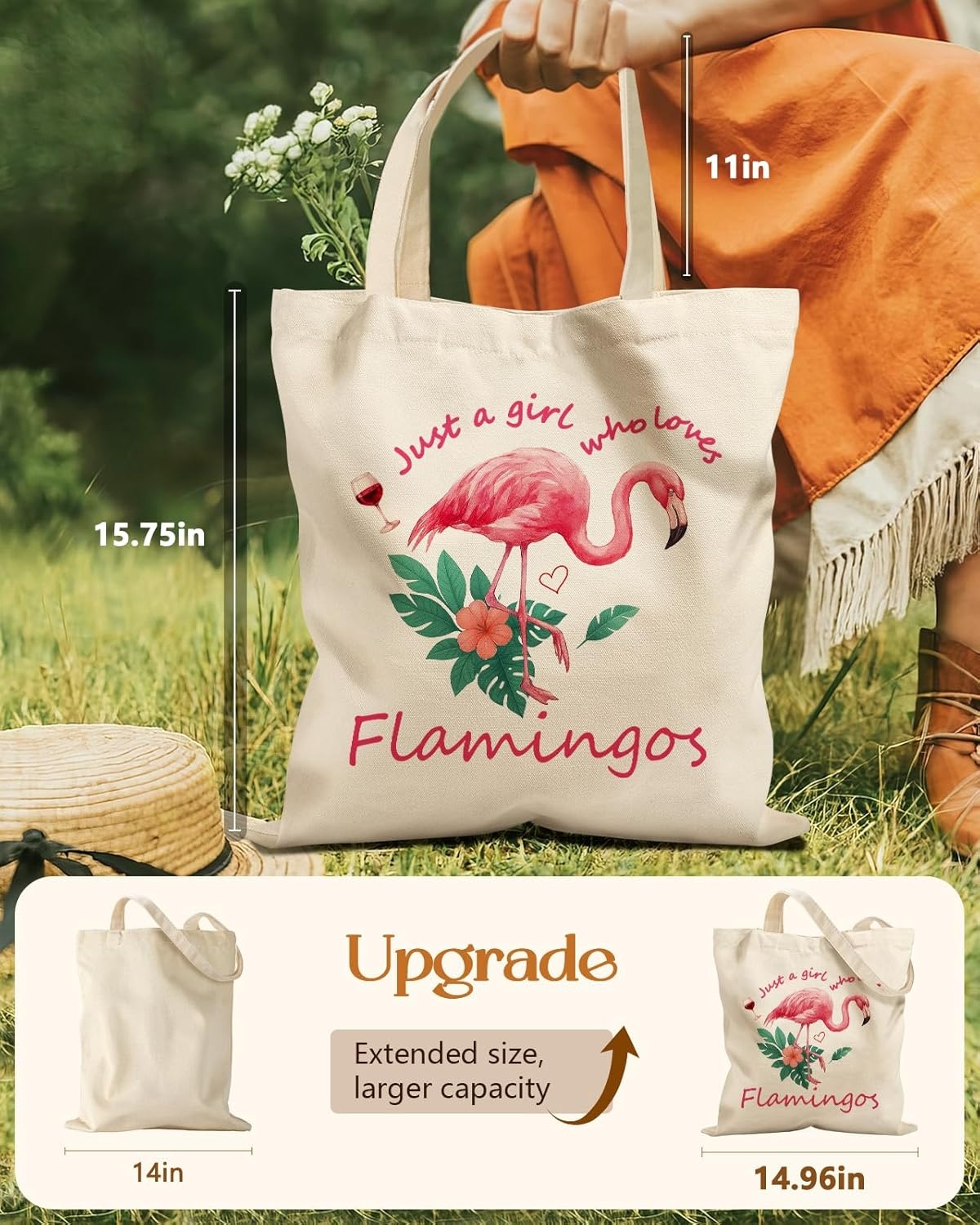 image:imageMiss Adola Cute Canvas Tote Bag for Women Girls Animal Lover Aesthetic Bags with Magnetic Buckle and Zipper Inner PocketFlamingo
