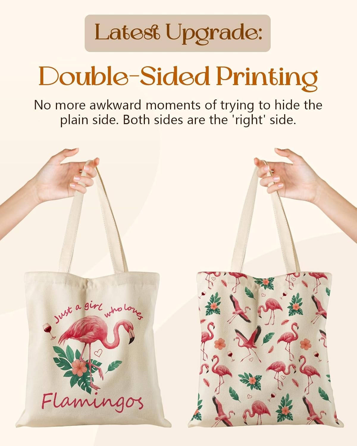 image:imageMiss Adola Cute Canvas Tote Bag for Women Girls Animal Lover Aesthetic Bags with Magnetic Buckle and Zipper Inner PocketFlamingo