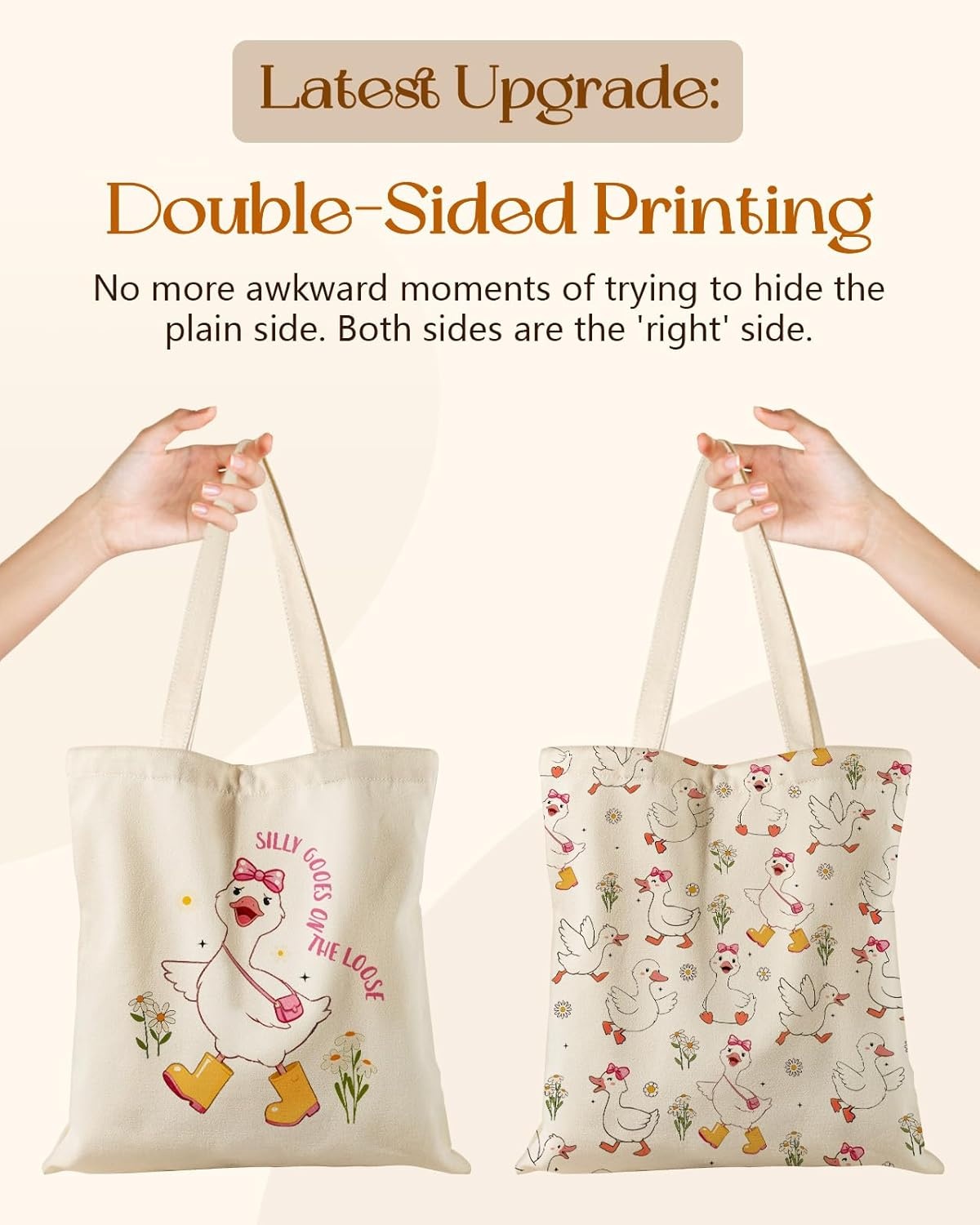 image:imageMiss Adola Cute Canvas Tote Bag for Women Girls Animal Lover Aesthetic Bags with Magnetic Buckle and Zipper Inner PocketGoose