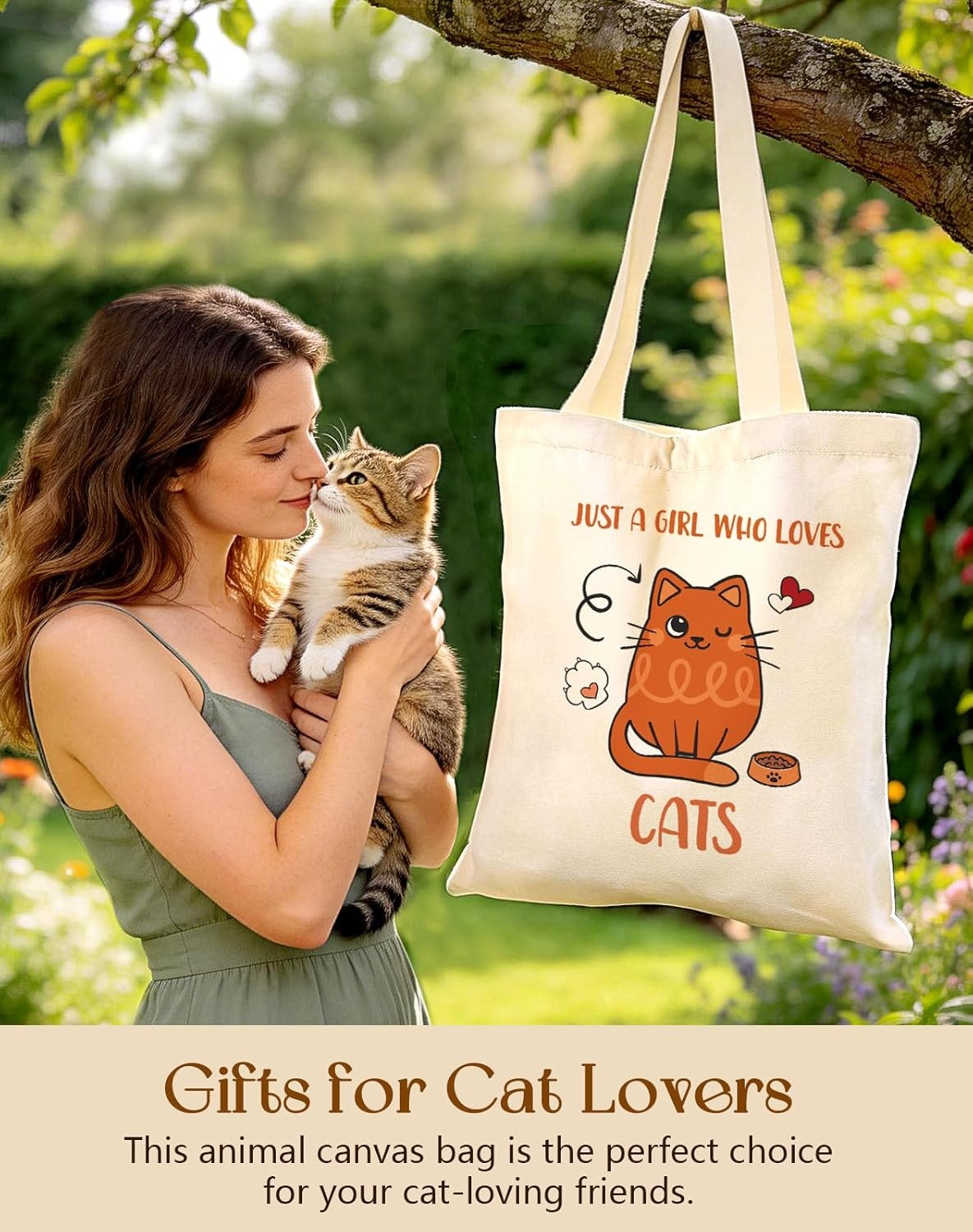 image:imageMiss Adola Cute Canvas Tote Bag for Women Girls Animal Lover Aesthetic Bags with Magnetic Buckle and Zipper Inner PocketOrange Cat