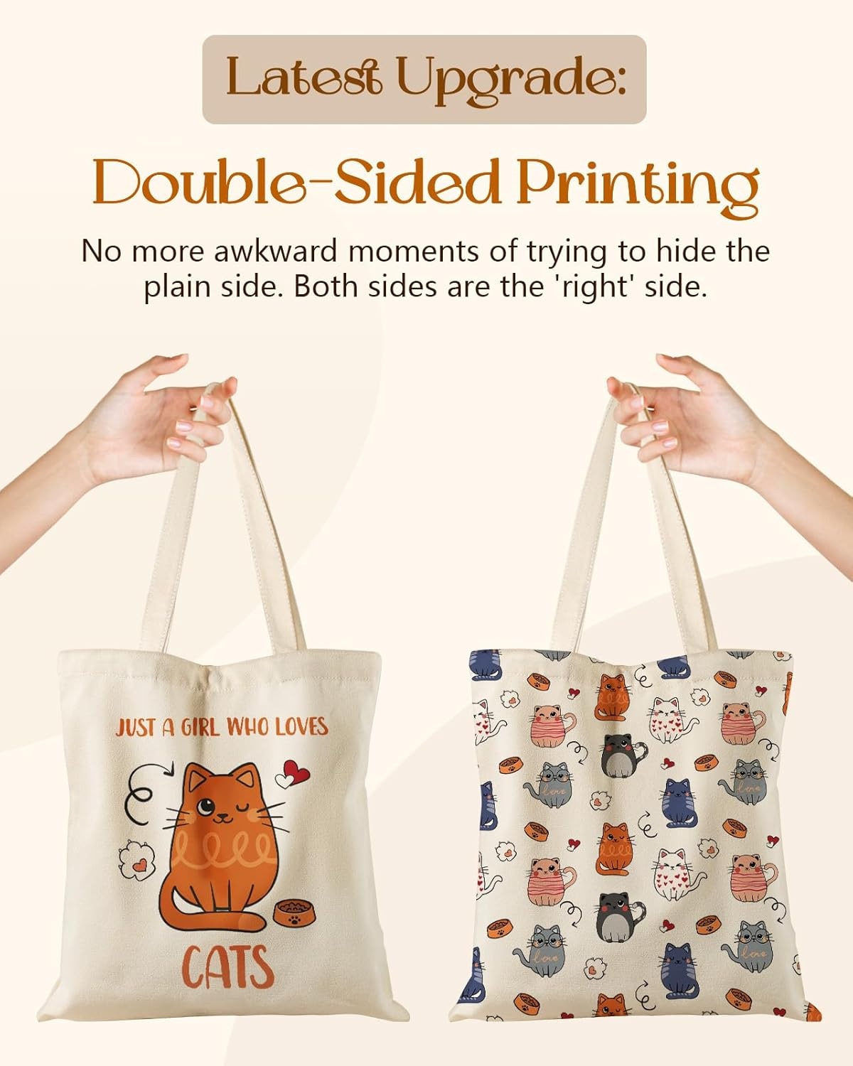 image:imageMiss Adola Cute Canvas Tote Bag for Women Girls Animal Lover Aesthetic Bags with Magnetic Buckle and Zipper Inner PocketOrange Cat