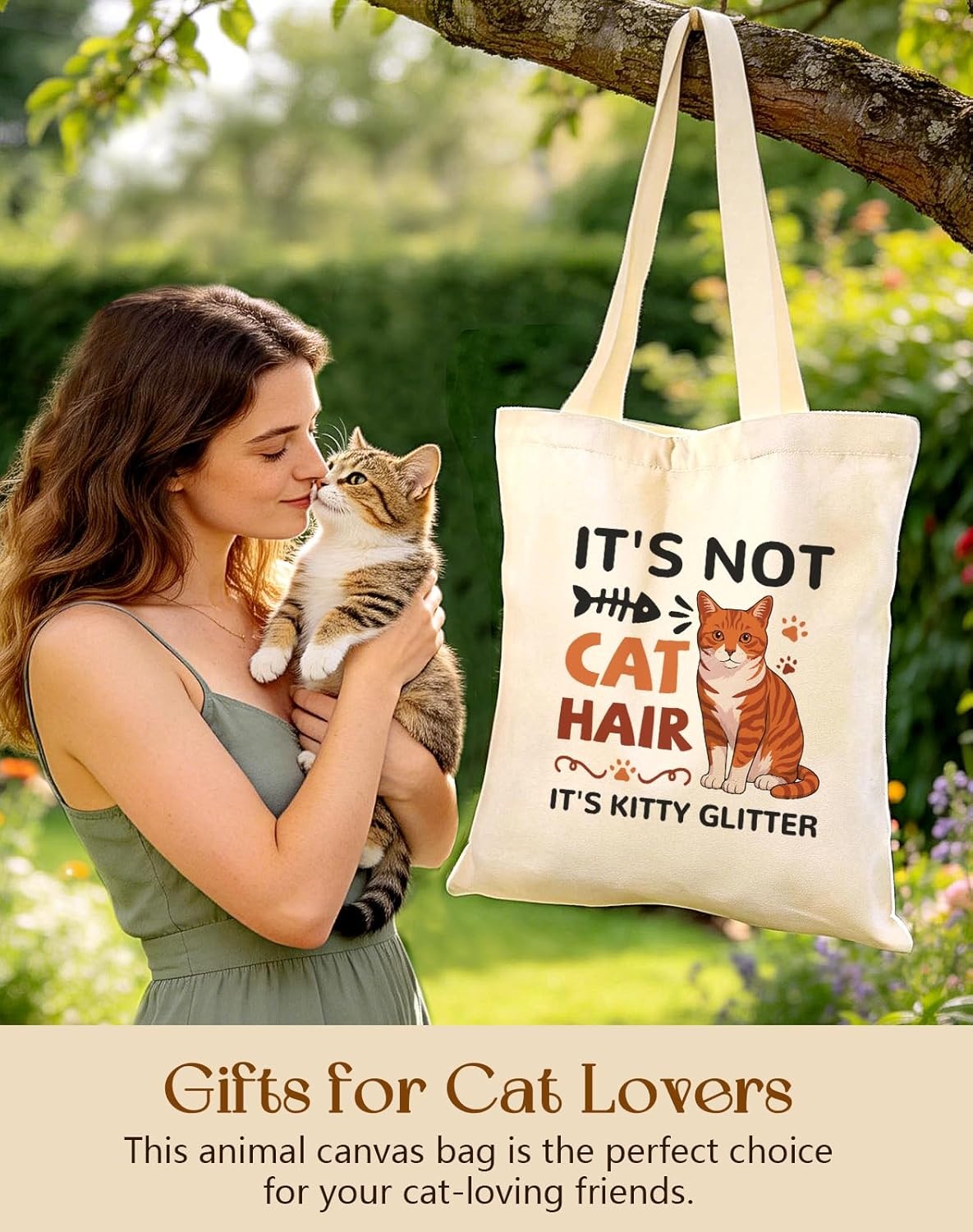 image:imageMiss Adola Cute Canvas Tote Bag for Women Girls Animal Lover Aesthetic Bags with Magnetic Buckle and Zipper Inner PocketOrange Tabby Cat