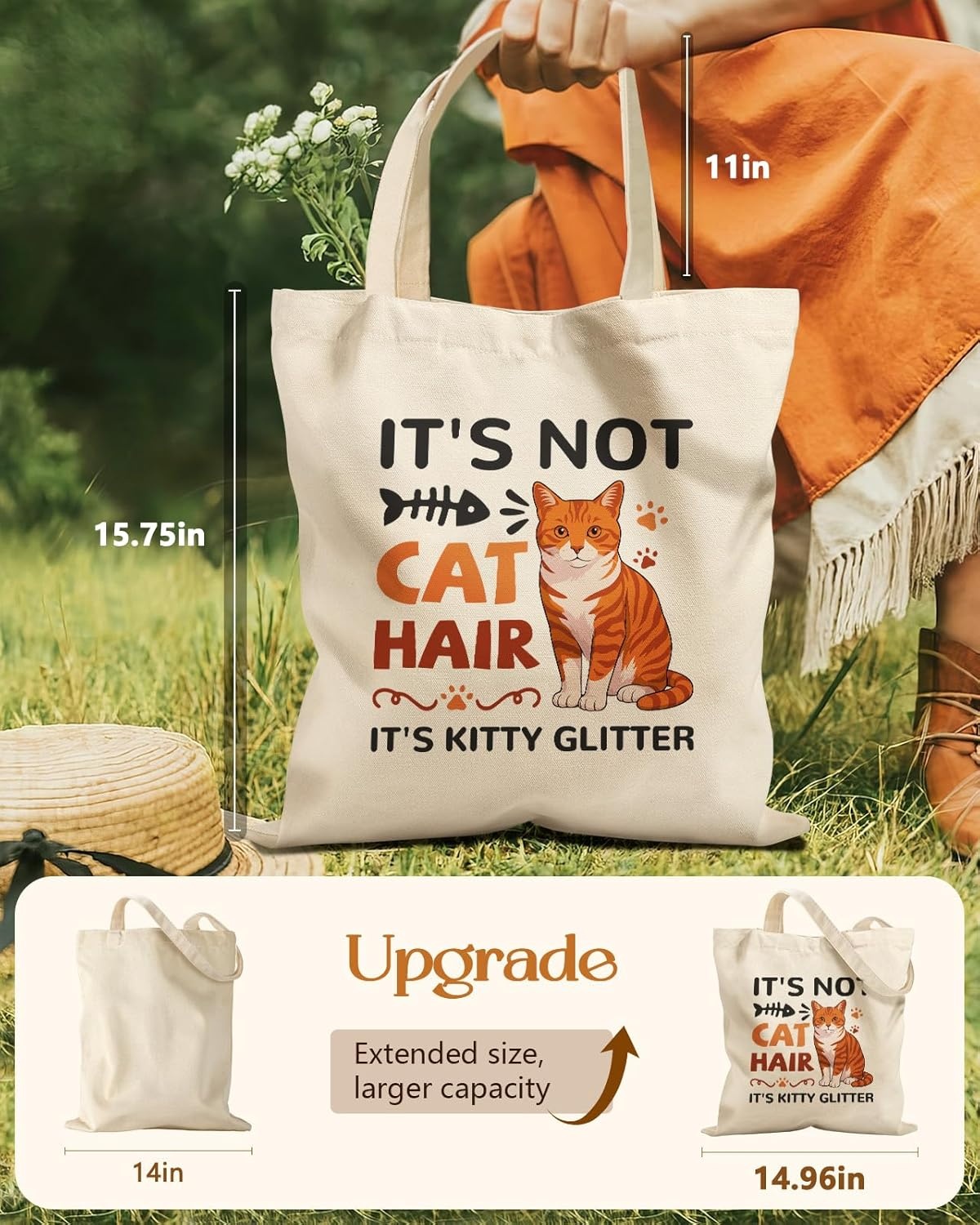 image:imageMiss Adola Cute Canvas Tote Bag for Women Girls Animal Lover Aesthetic Bags with Magnetic Buckle and Zipper Inner PocketOrange Tabby Cat