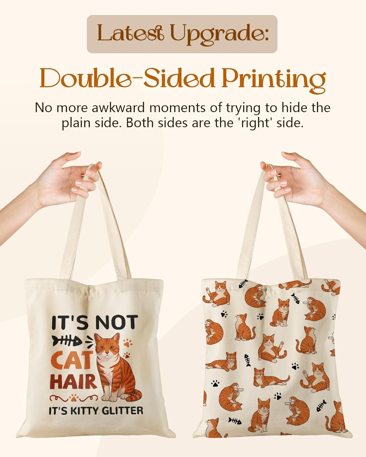 image:imageMiss Adola Cute Canvas Tote Bag for Women Girls Animal Lover Aesthetic Bags with Magnetic Buckle and Zipper Inner PocketOrange Tabby Cat