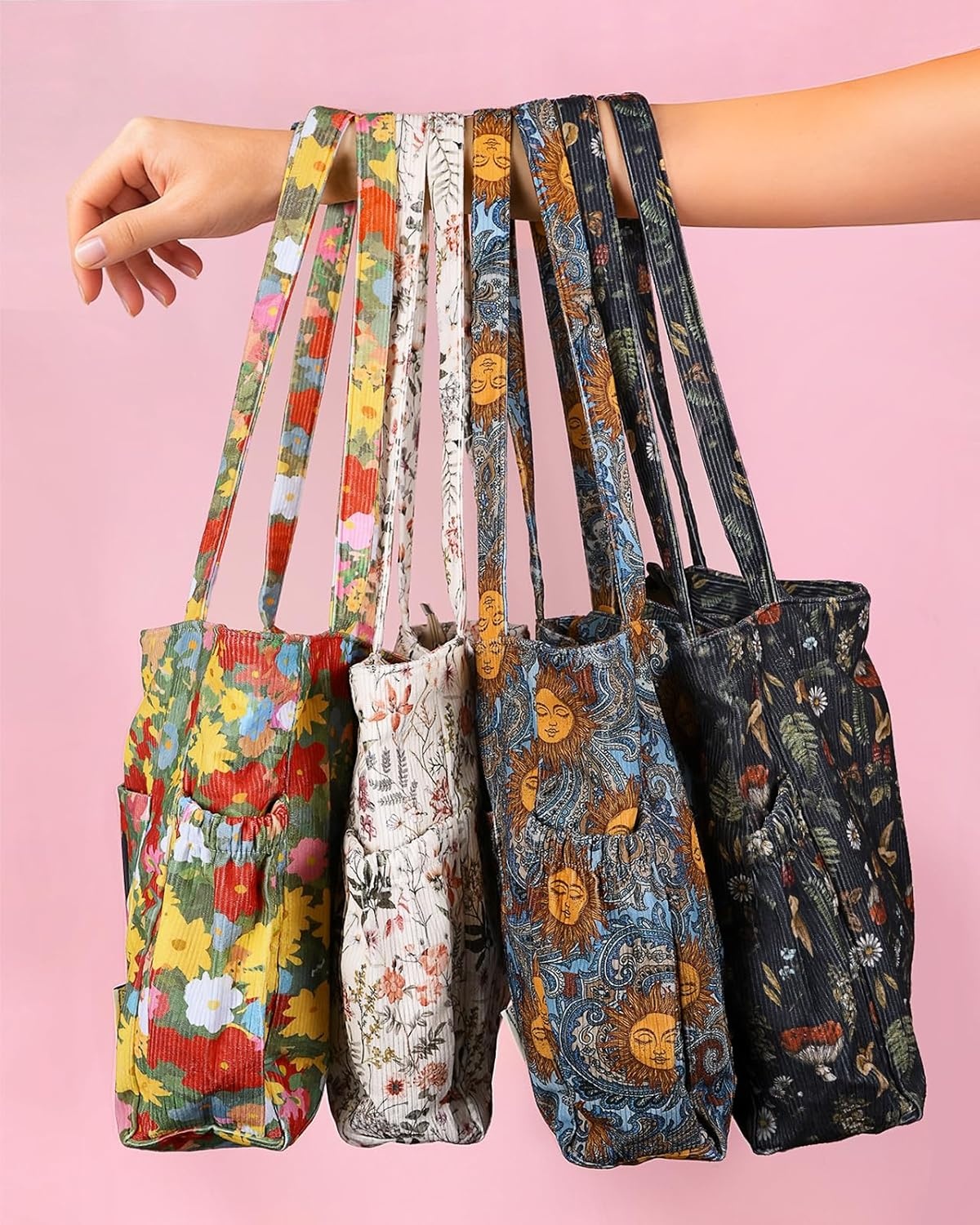 image:imageMiss Adola Cute Corduroy Tote Bag for Women Large Capacity MultiPocket Shoulder Bag with ZipperGreen Camo