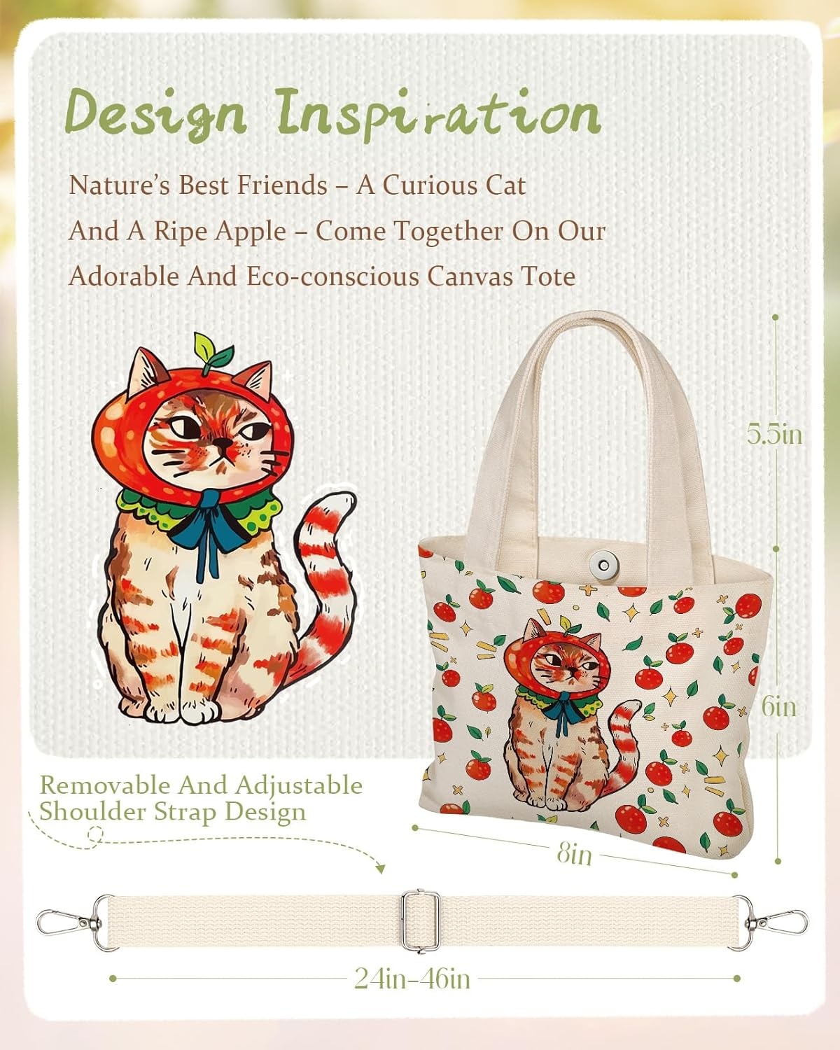 image:imageMiss Adola Cute Mini Canvas Tote Bag for Kids Aesthetic Bags Size 8 6 Magnetic Buckle for Kids Girls Cloth CottonApple Cat