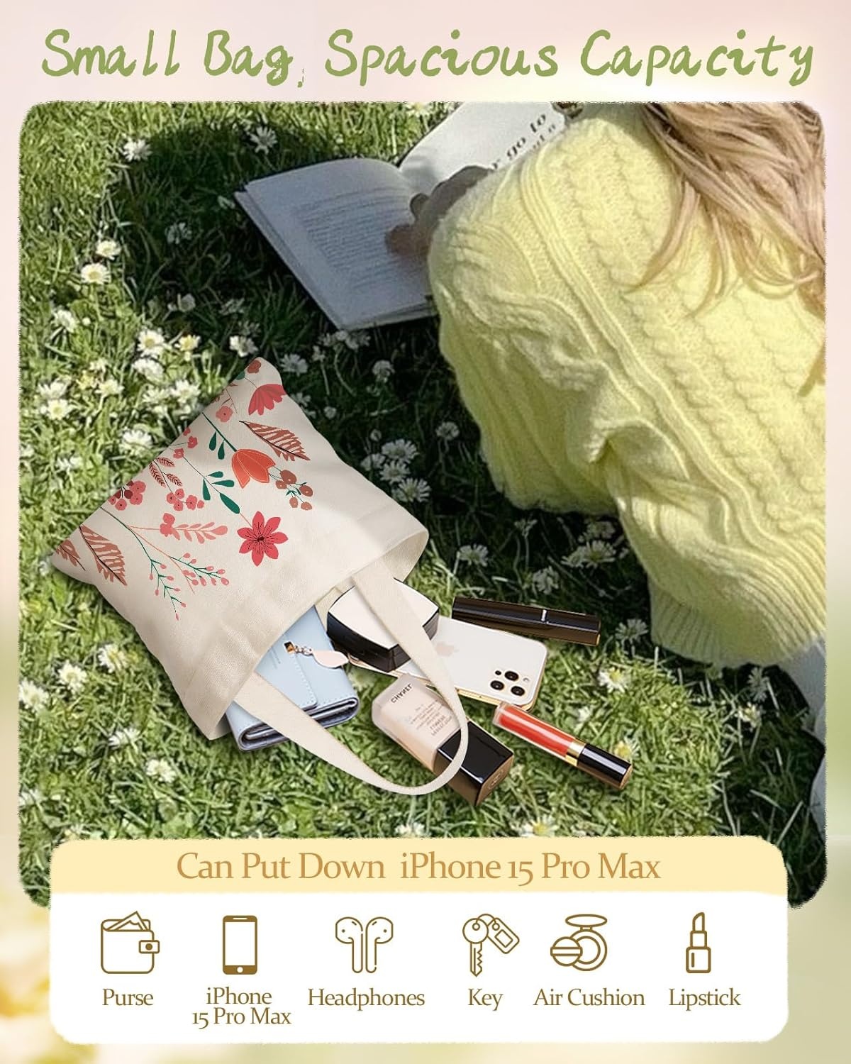 image:imageMiss Adola Cute Mini Canvas Tote Bag for Kids Aesthetic Bags Size 8 6 Magnetic Buckle for Kids Girls Cloth CottonWild Flower