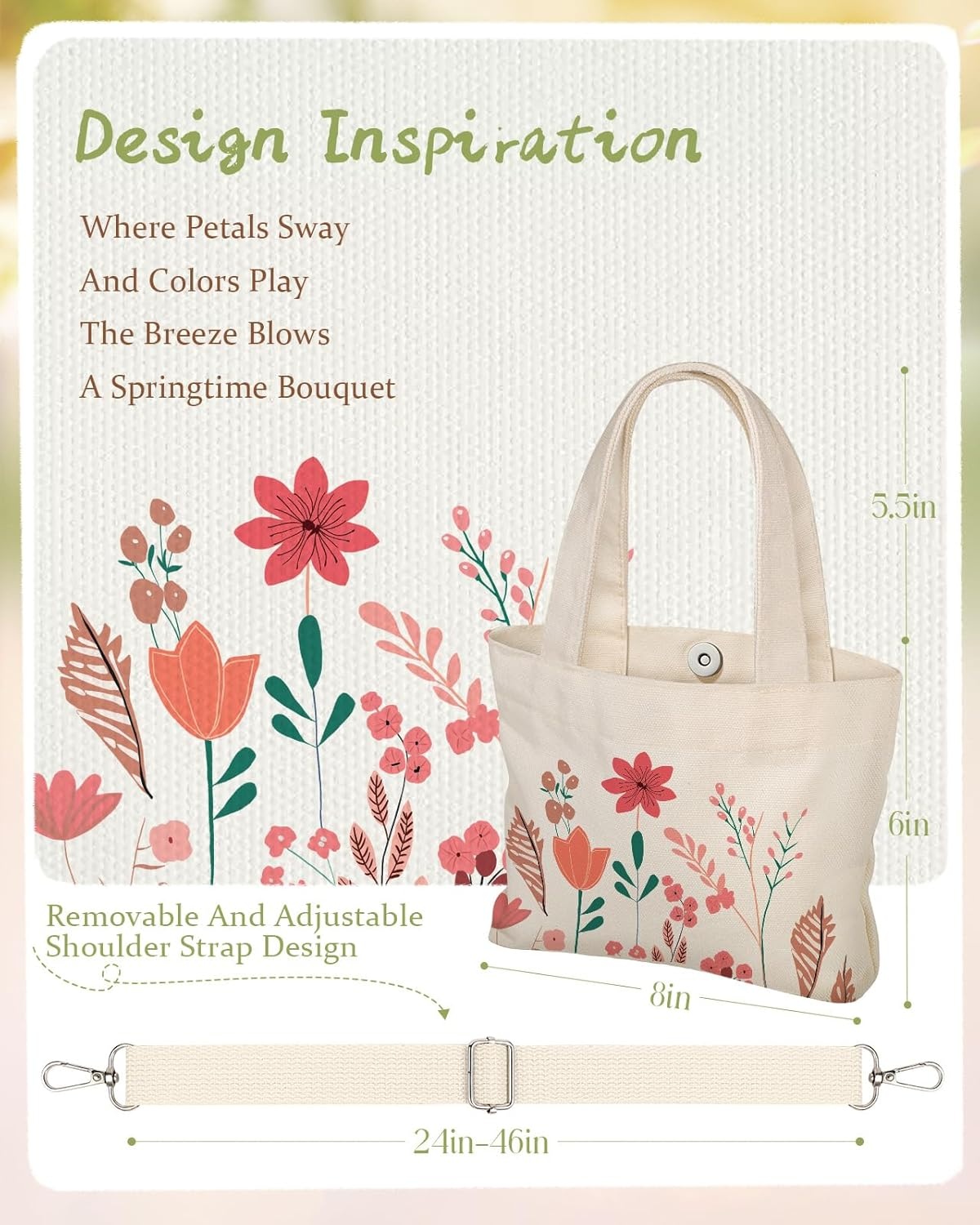 image:imageMiss Adola Cute Mini Canvas Tote Bag for Kids Aesthetic Bags Size 8 6 Magnetic Buckle for Kids Girls Cloth CottonWild Flower