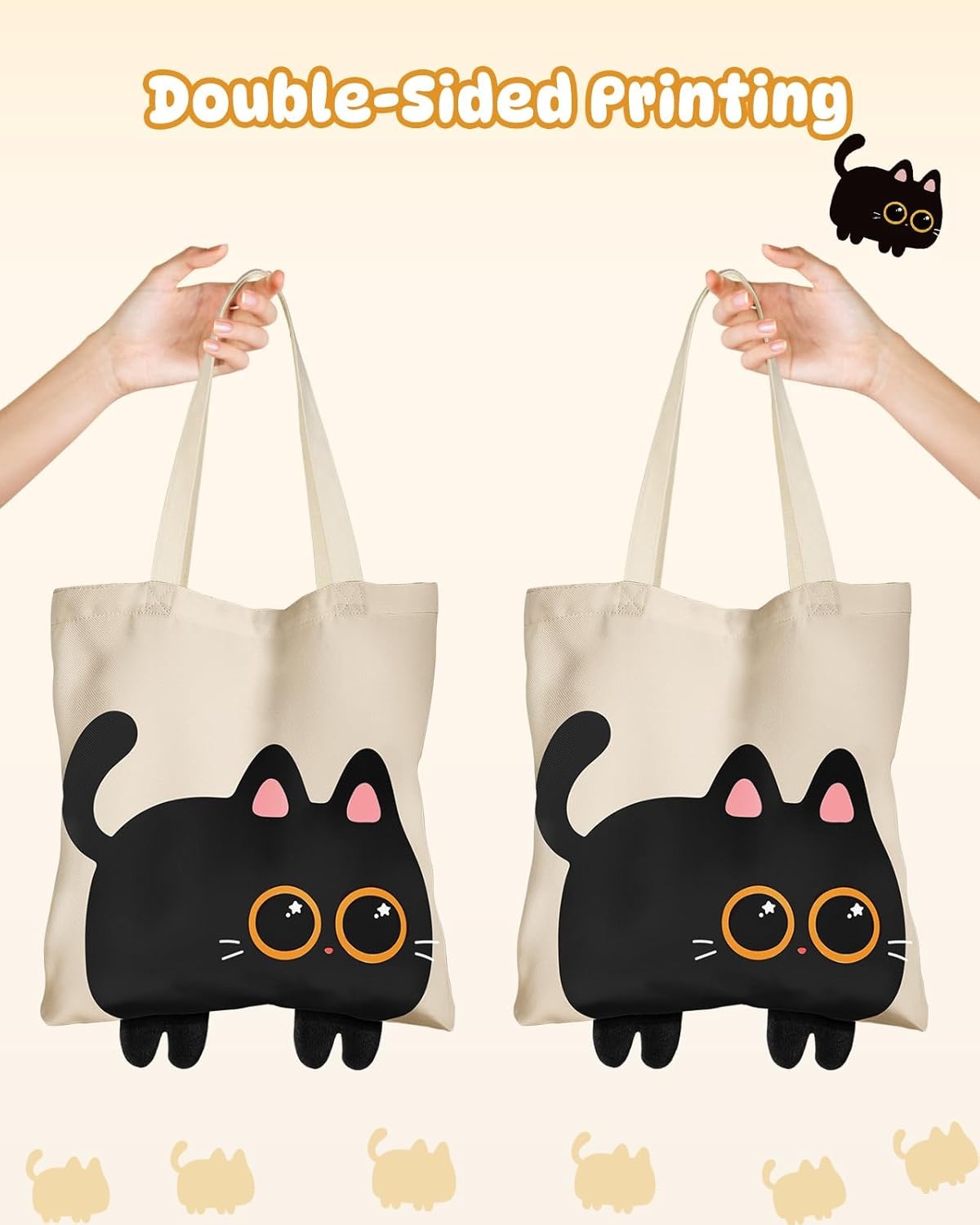 image:imageMiss Adola Funny Feet Cute Canvas Tote Bag for Women Magnetic Closure amp Inner Pocket Cartoon Cotton Tote Bags for GirlsBlack Cat