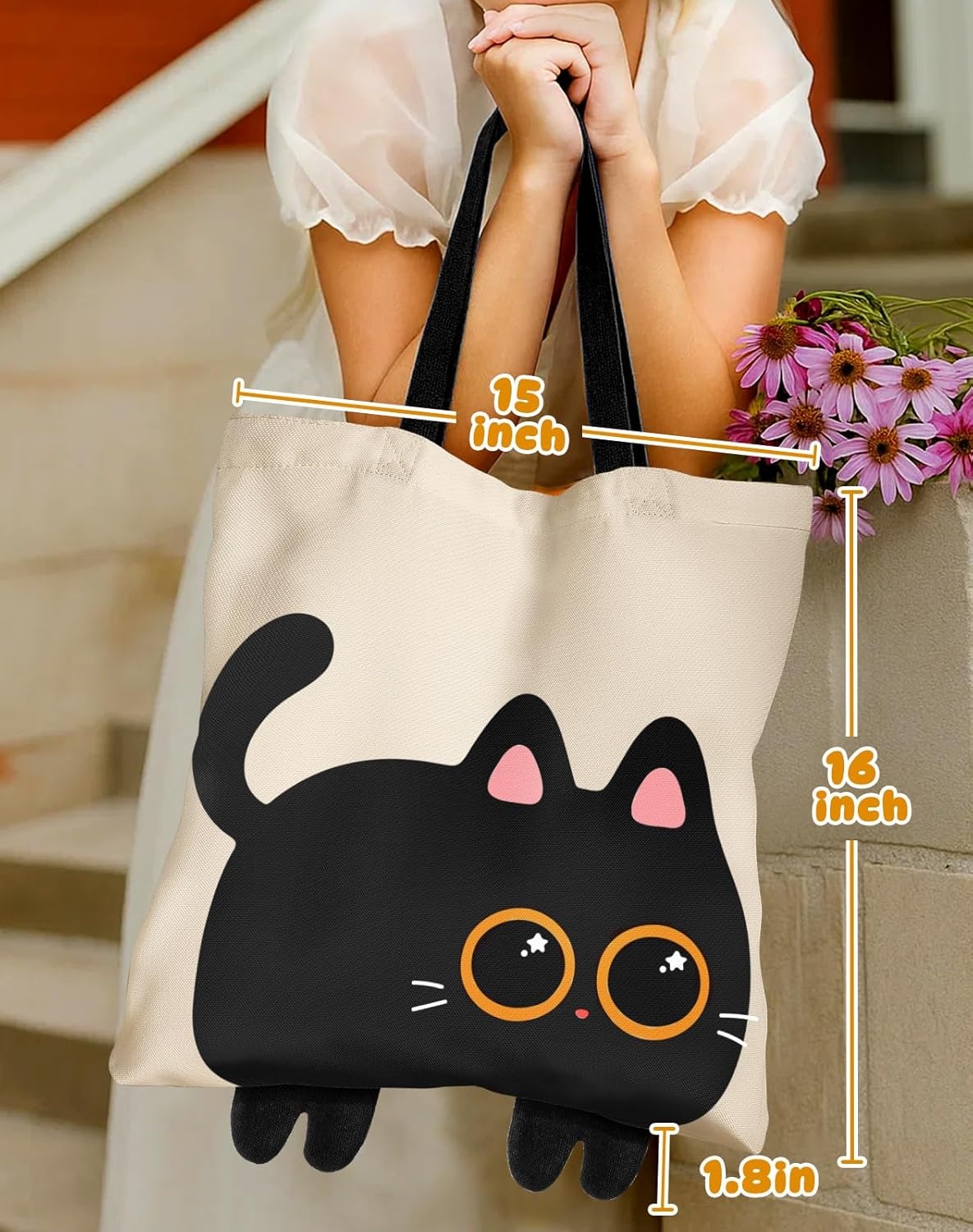 image:imageMiss Adola Funny Feet Cute Canvas Tote Bag for Women Magnetic Closure amp Inner Pocket Cartoon Cotton Tote Bags for GirlsBlack Cat