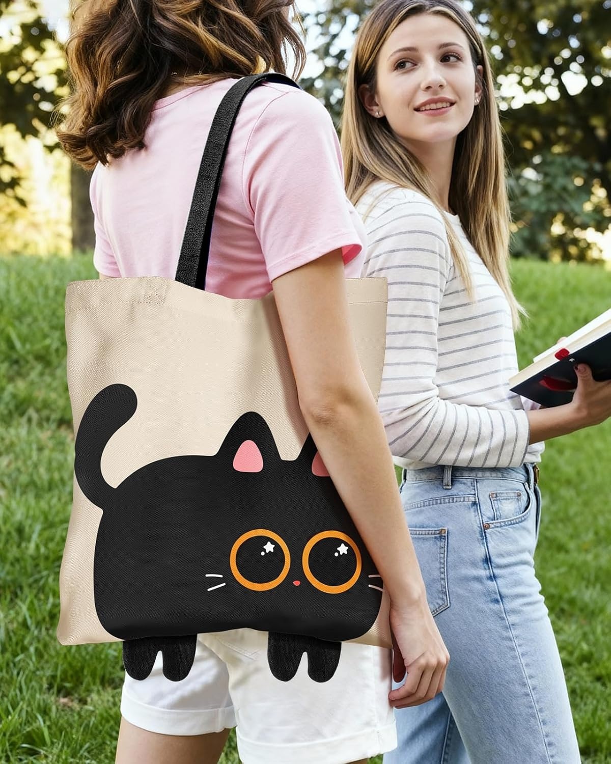 image:imageMiss Adola Funny Feet Cute Canvas Tote Bag for Women Magnetic Closure amp Inner Pocket Cartoon Cotton Tote Bags for GirlsBlack Cat